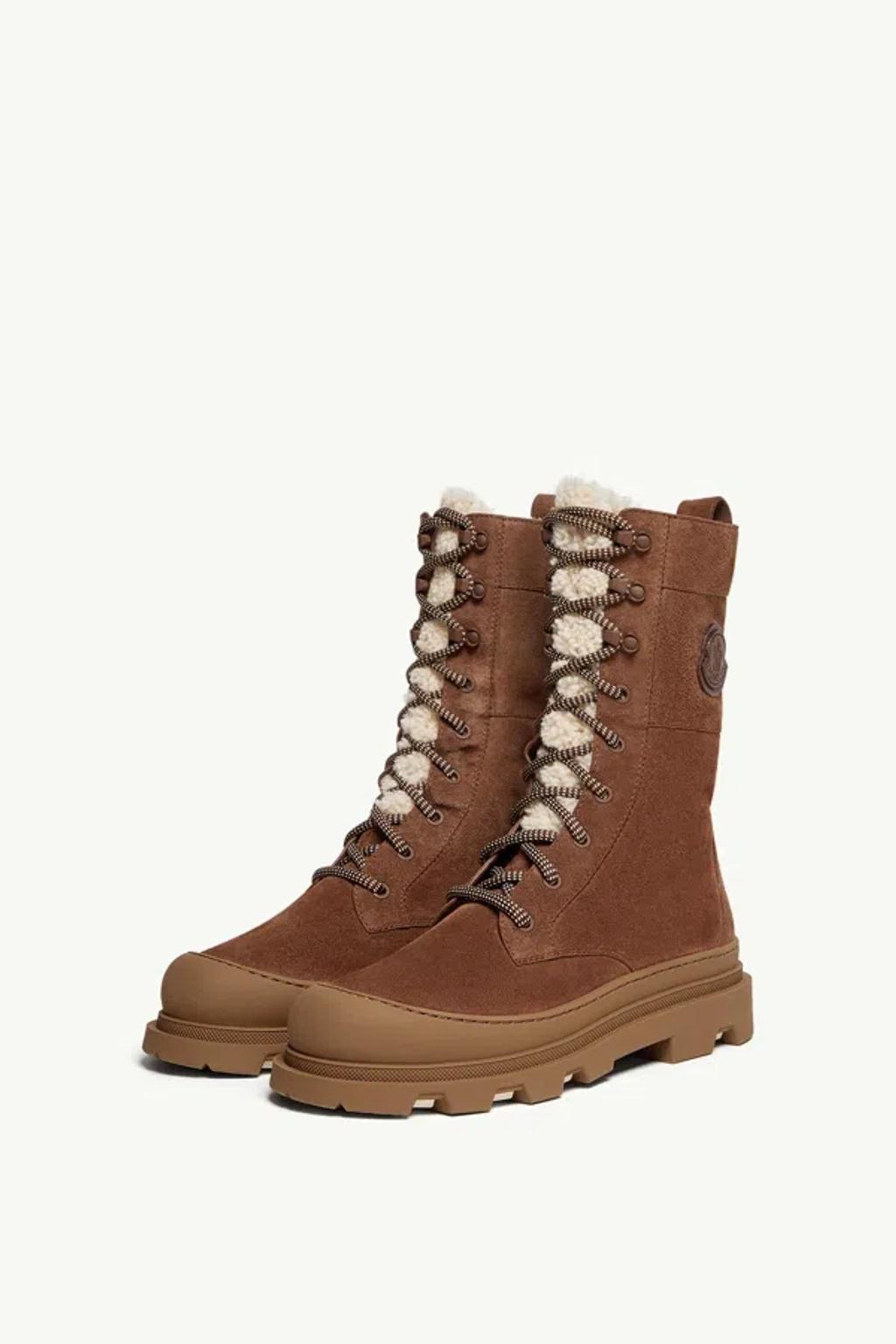 MONCLER Vera High Shearling-trimmed Suede Mid-calf Boots In Brown Product Image