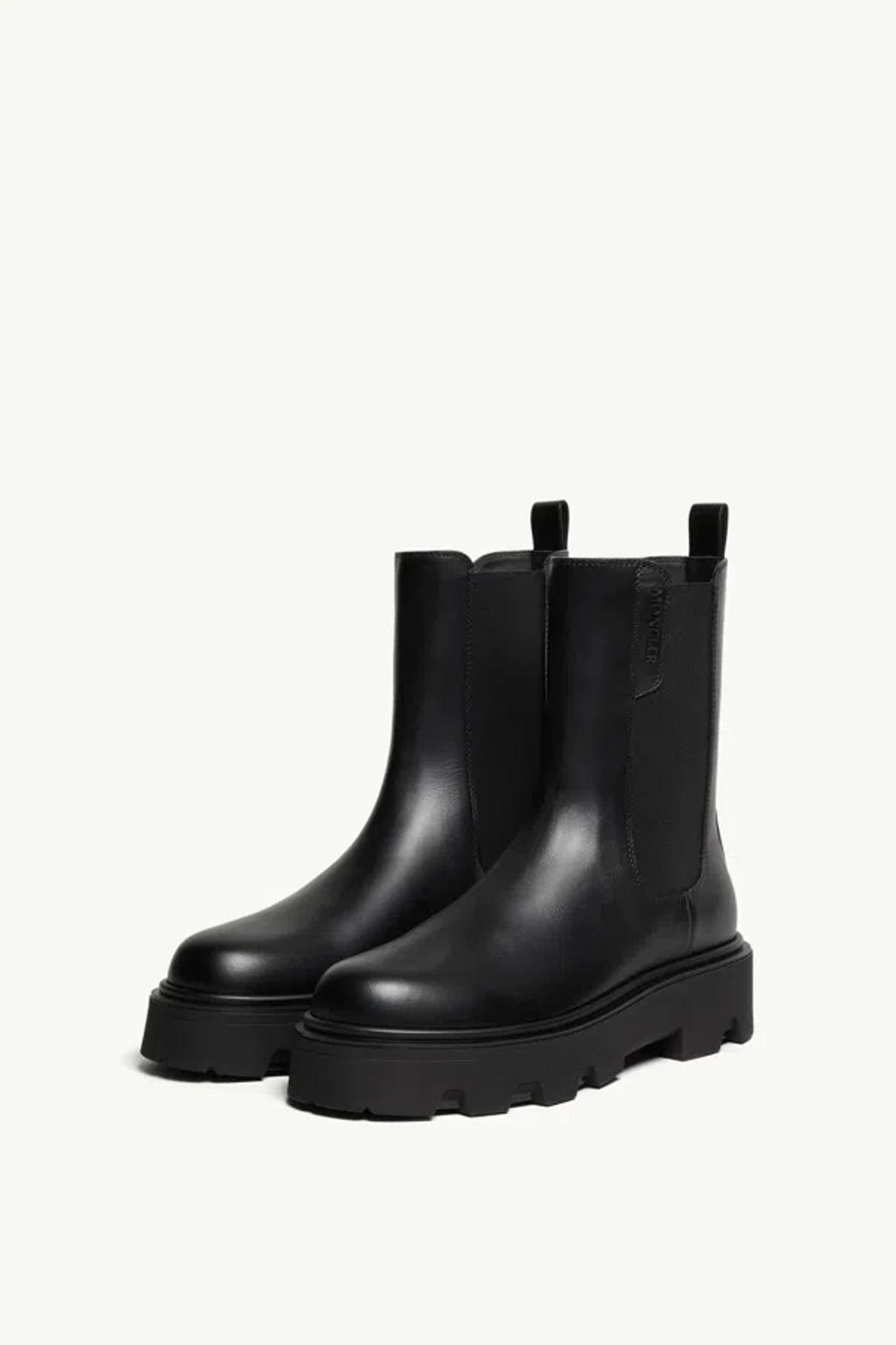 MONCLER Black Leather Aurea Chelsea Ankle Boots In Gray Product Image