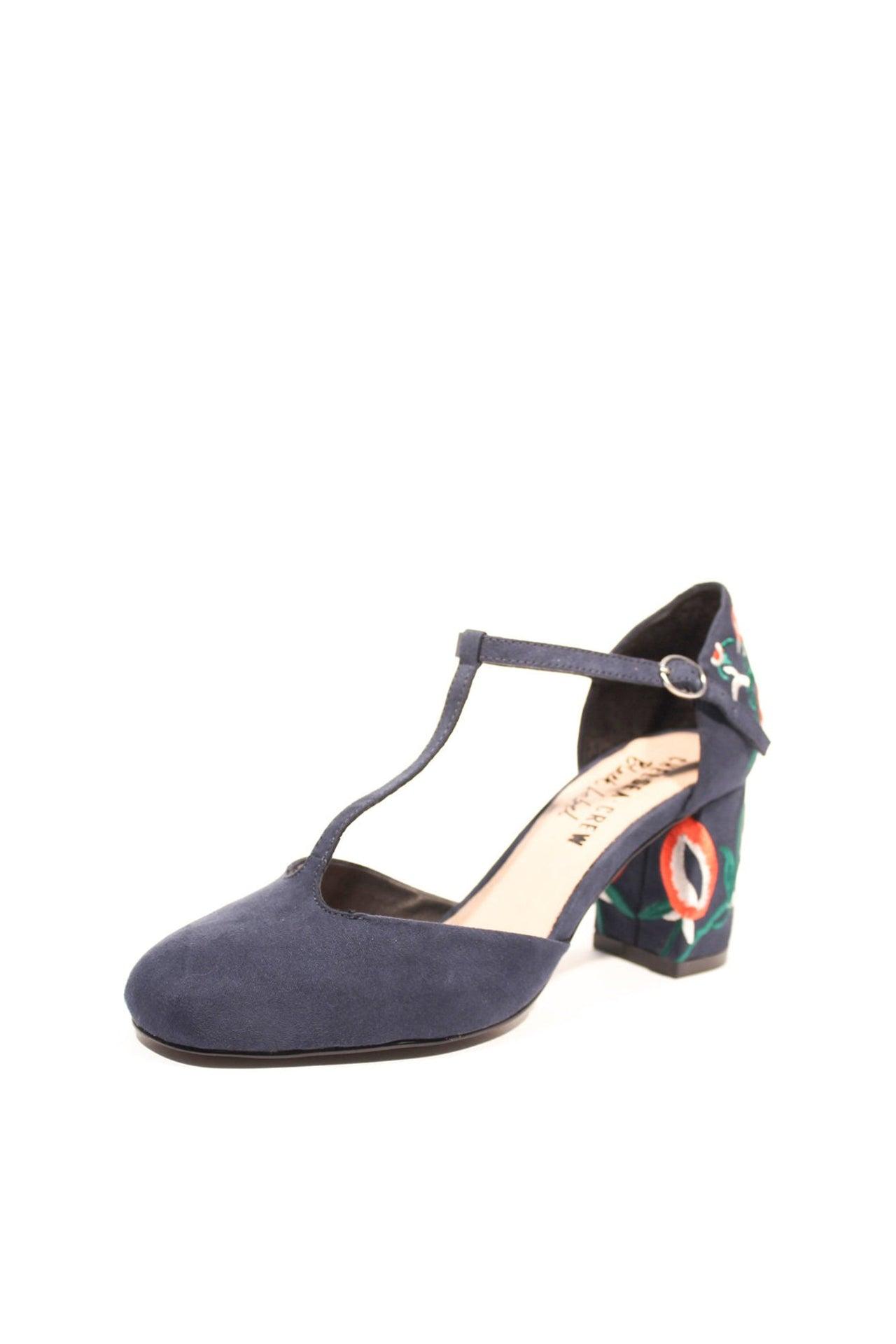 Frenchie T-Strap Embroidered Heels Product Image