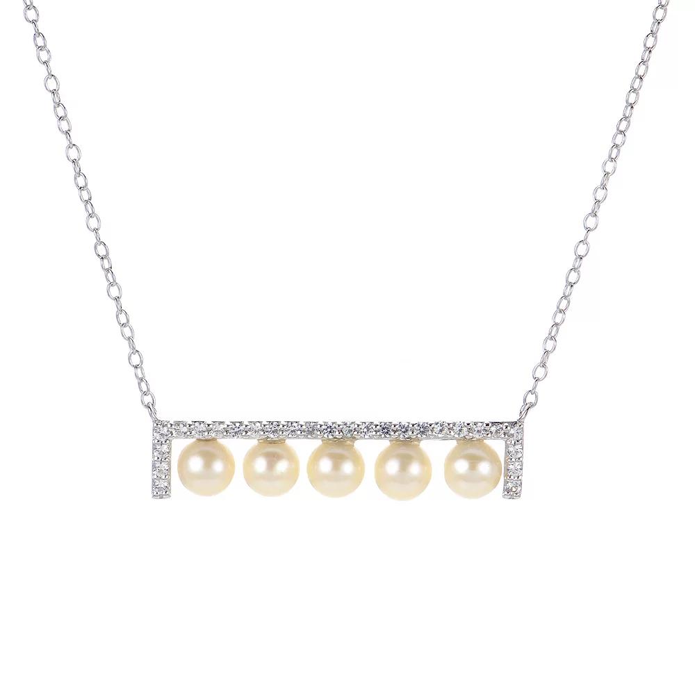 PearLustre by Imperial Sterling Silver Freshwater Cultured Pearl & Lab-Created White Sapphire Bar Necklace, Womens Product Image