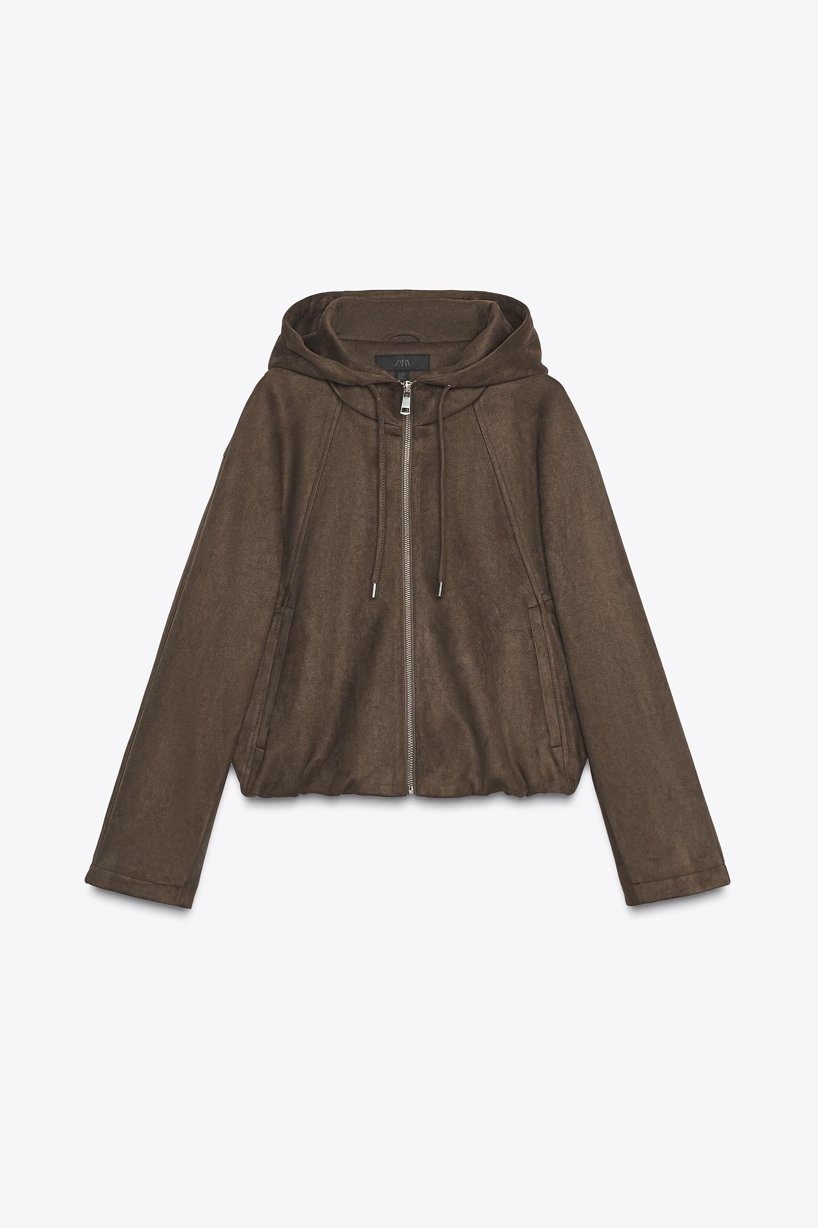 FAUX SUEDE HOODED BOMBER JACKET Product Image