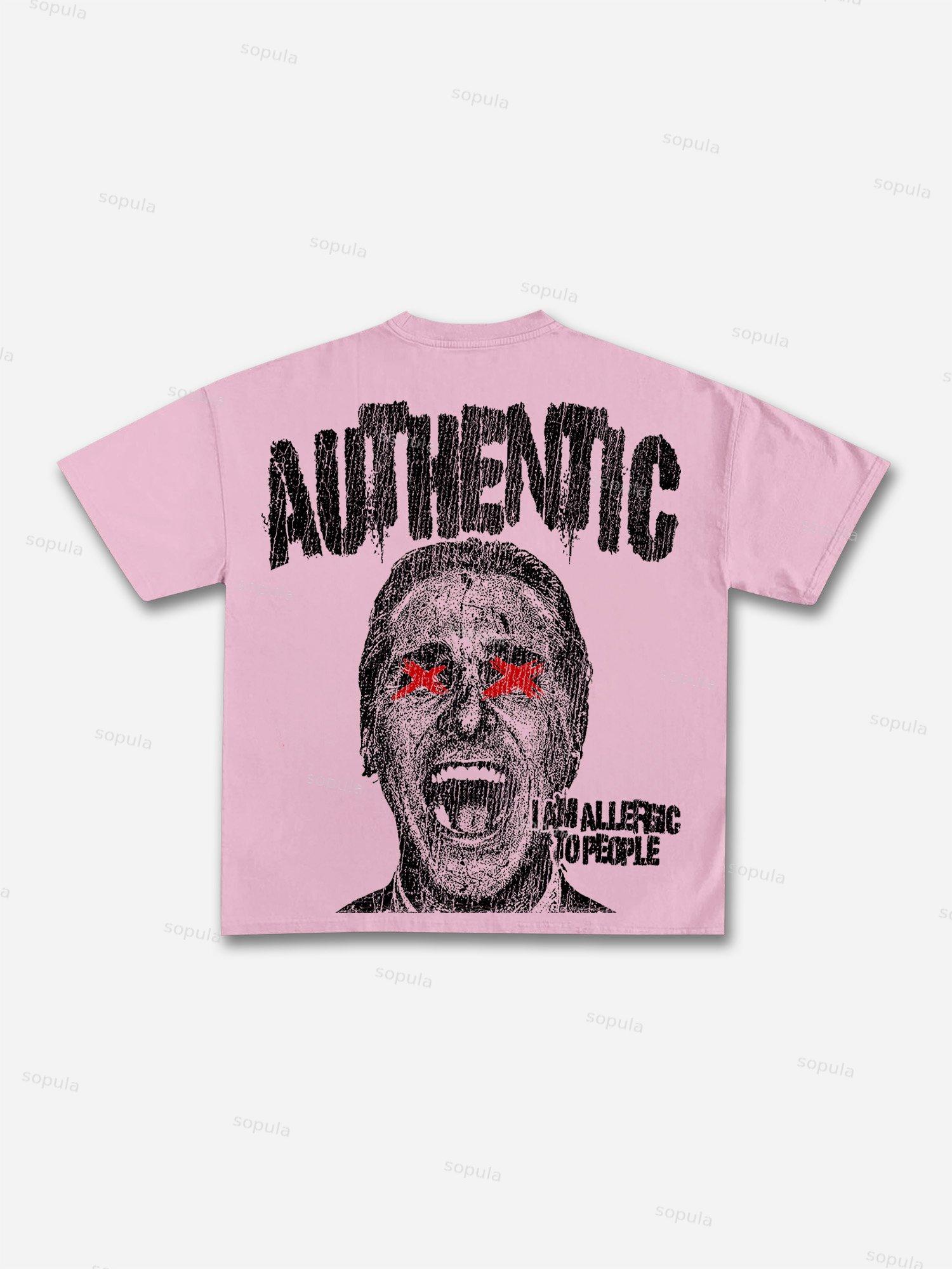 I Am Allergic To People Fun Portrait Print Cotton T-shirt Product Image