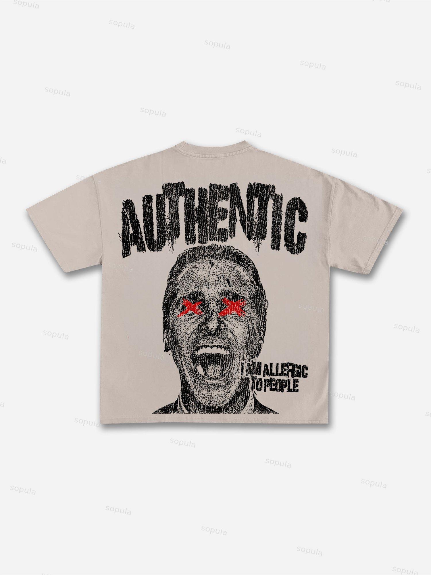 I Am Allergic To People Fun Portrait Print Cotton T-shirt Product Image