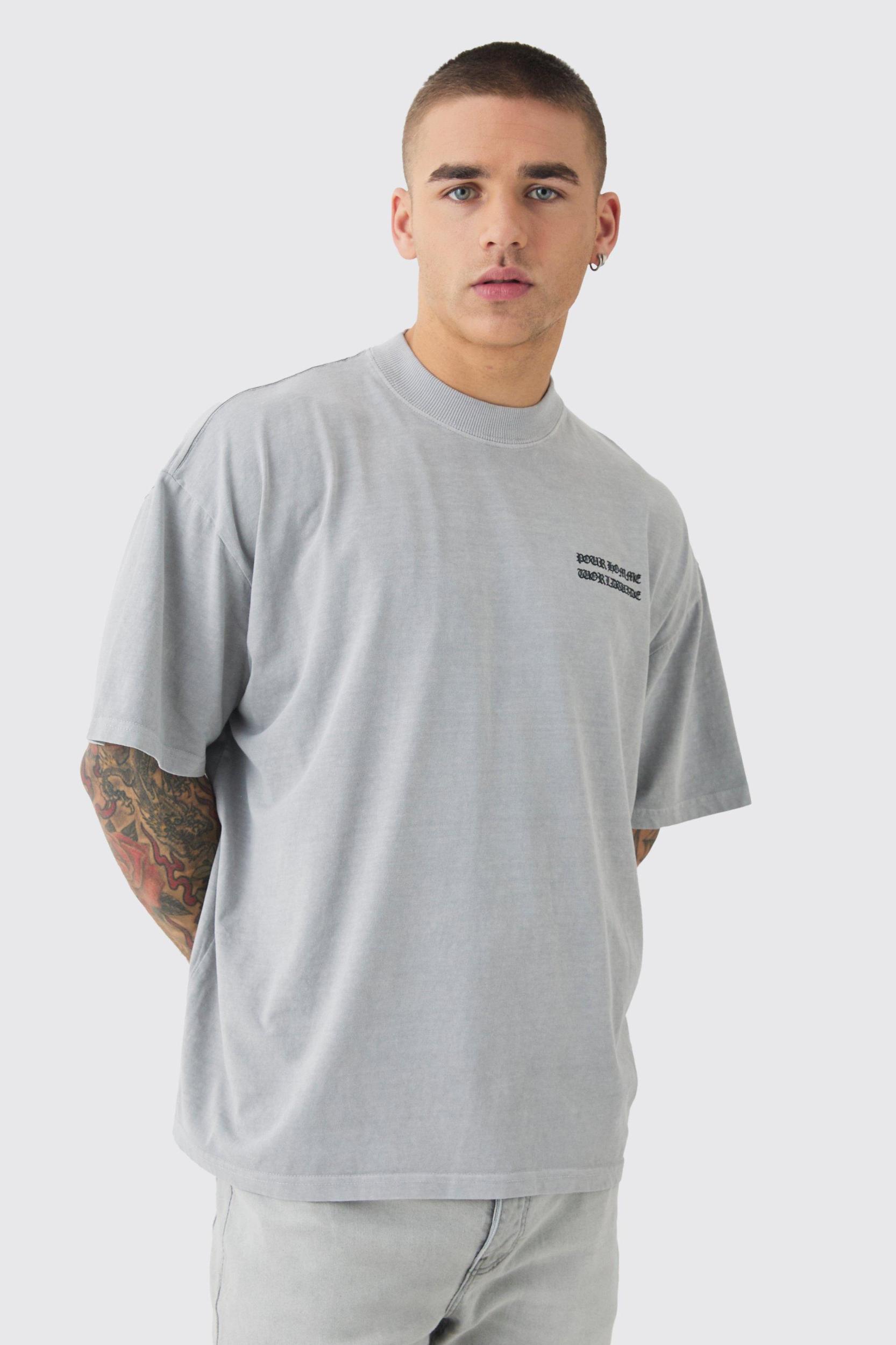 Oversized Boxy Extended Neck Washed Homme Print T-shirt | boohooMAN USA Product Image