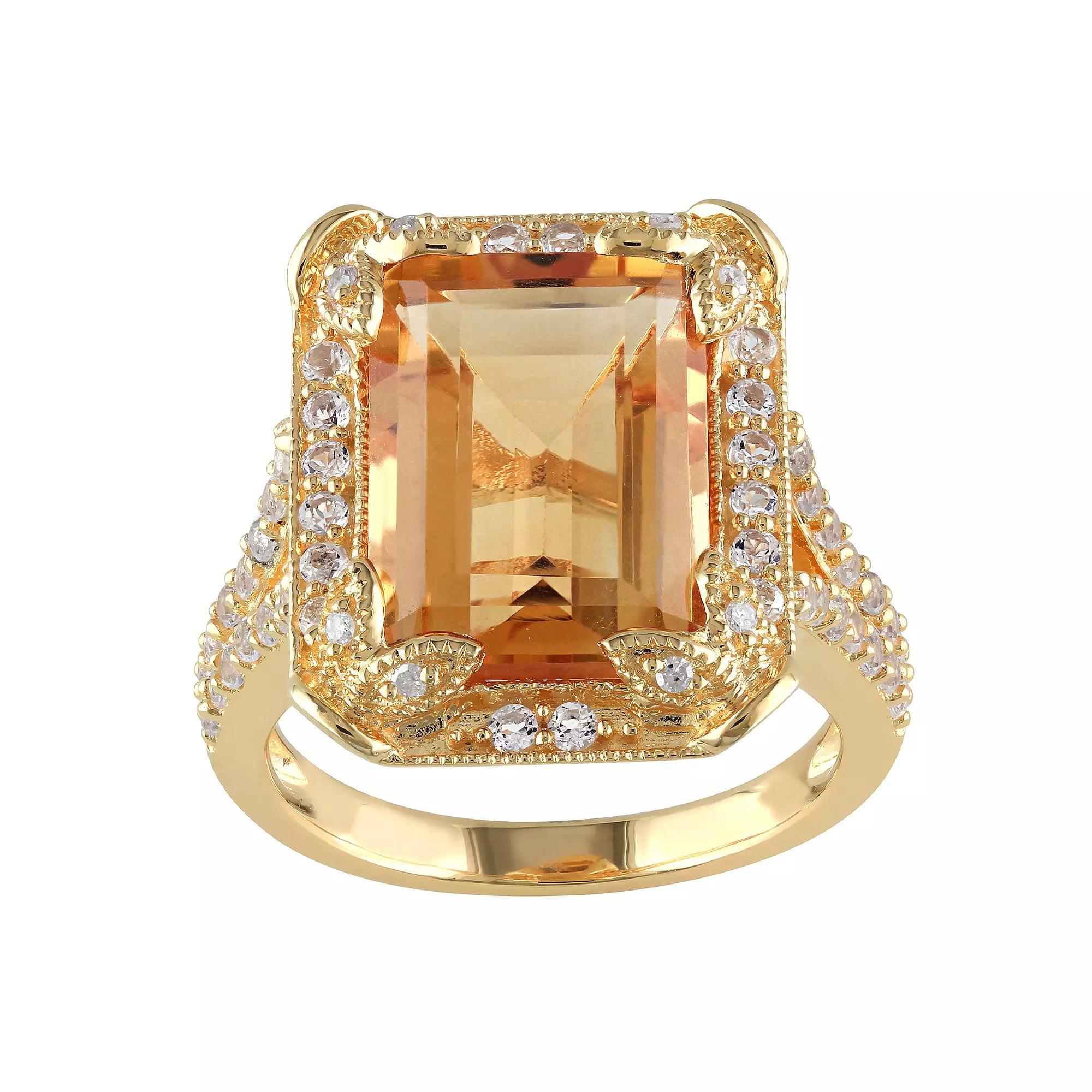 Stella Grace 18k Gold Over Silver Citrine, White Topaz & Diamond Accent Halo Split Shank Ring, Women's, Gold Tone Product Image