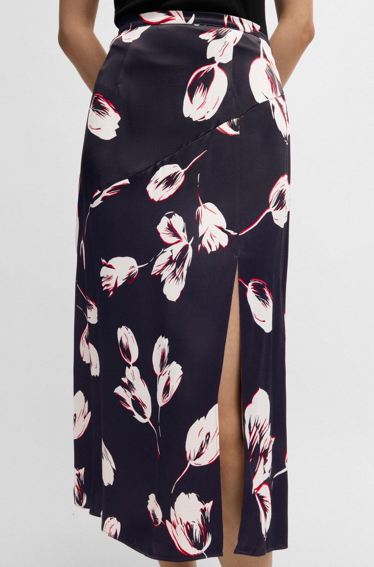 Satin midi skirt with tulip print Product Image