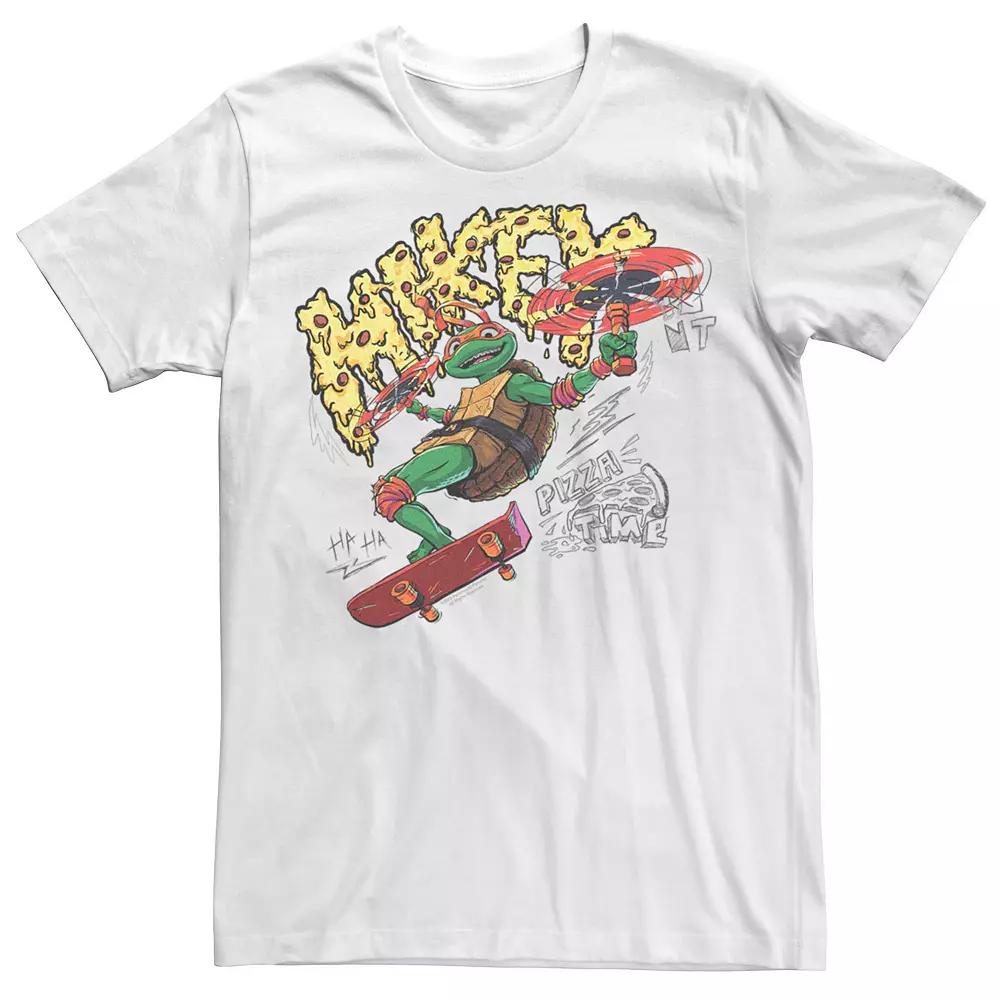 Men's TMNT Mutant Mayhem Mikey Pizza Time Graphic Tee, Size: Large, White Product Image
