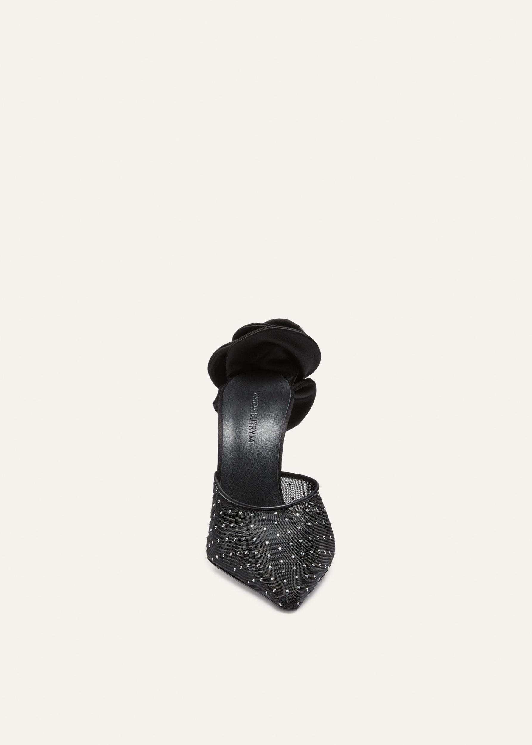 Pointed flower mules in black crystals Product Image