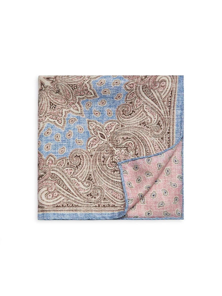 Mens Double-Face Paisley Woven Silk Pocket Square Product Image