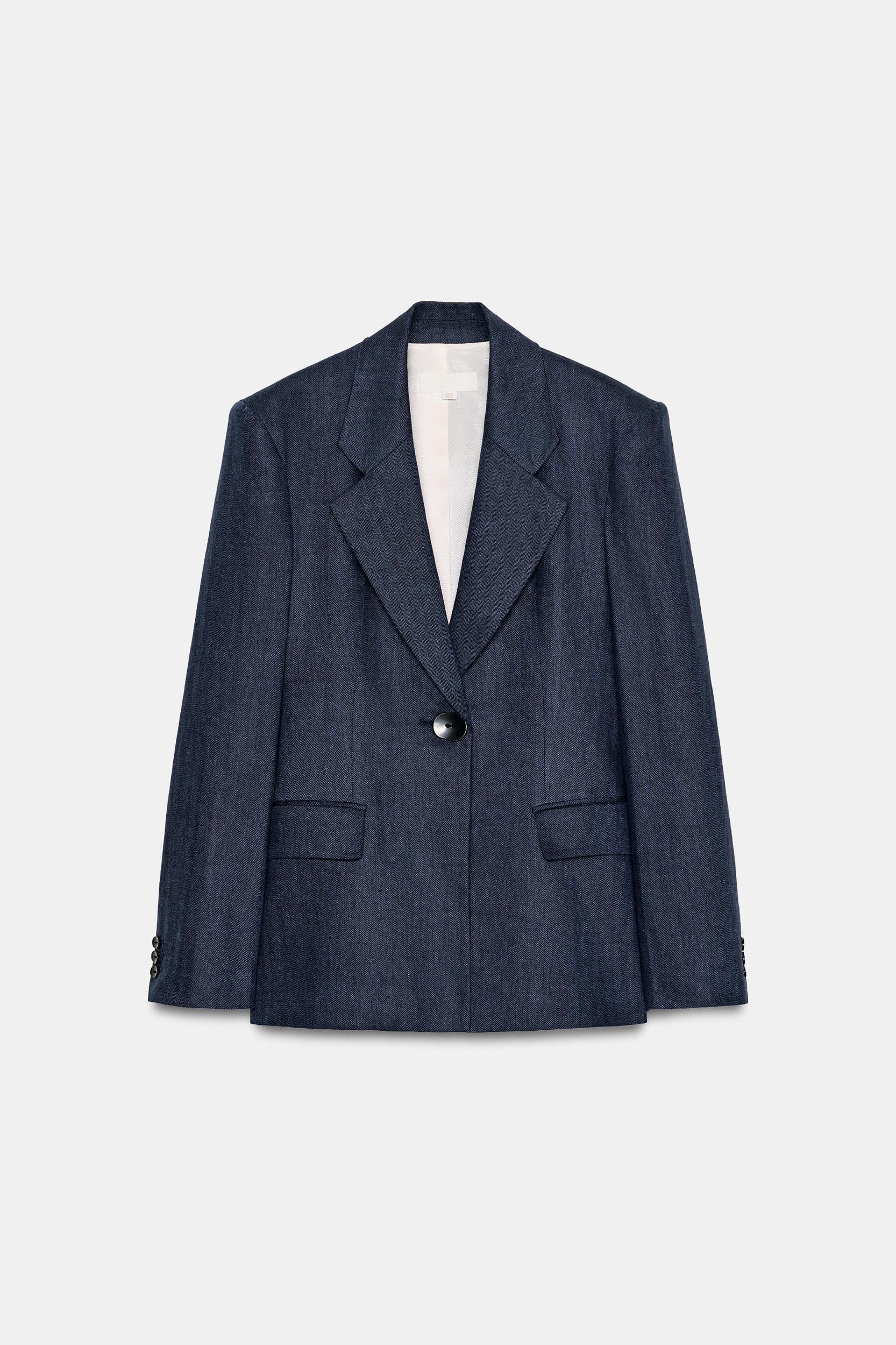 100% LINEN HERRINGBONE FITTED BLAZER SET Product Image