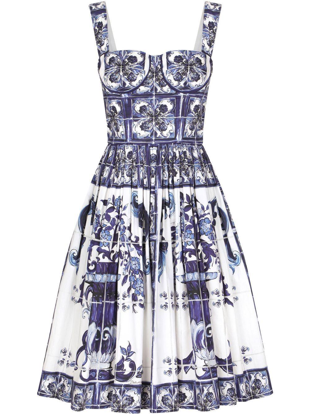 Majolica-print corset midi dress Product Image