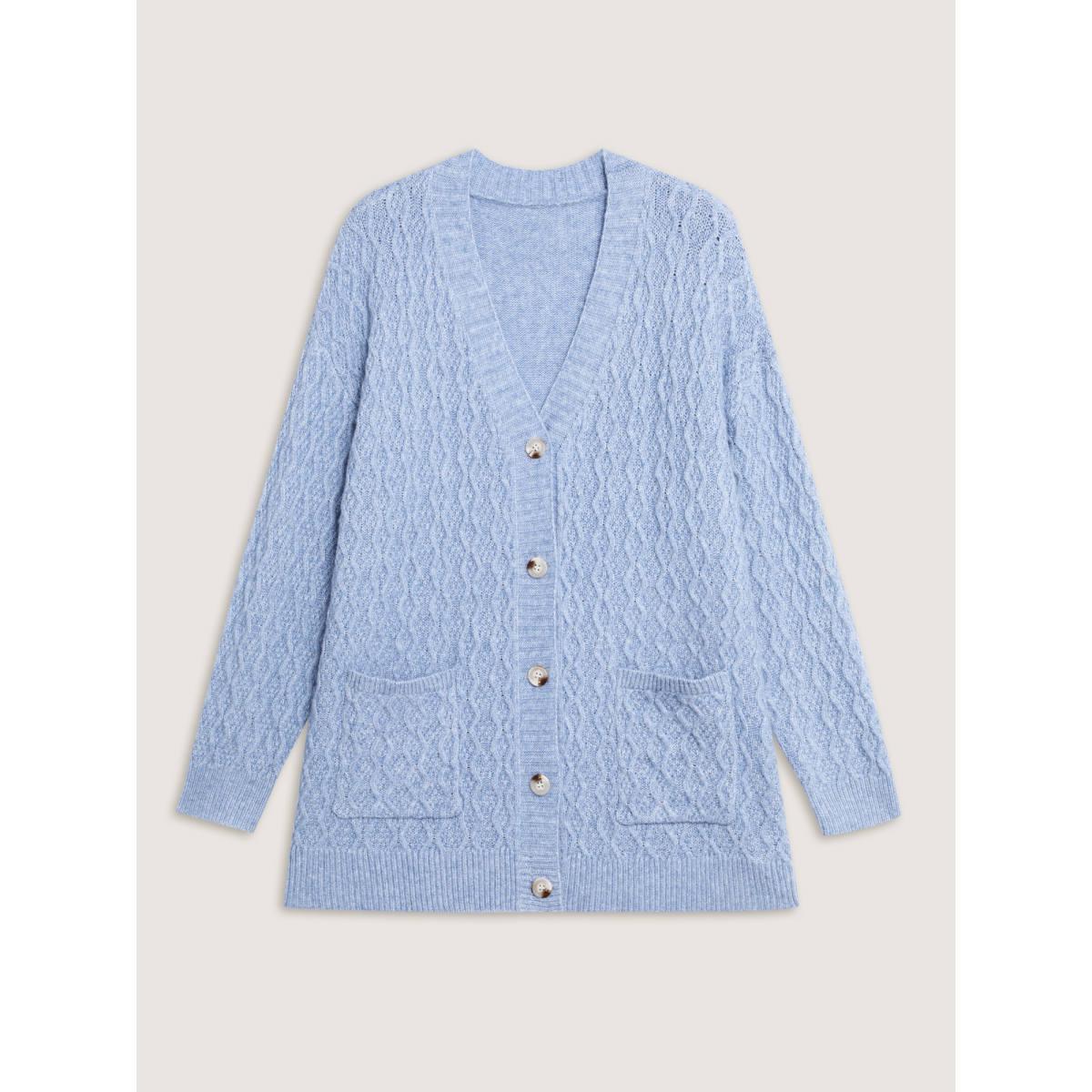 Plus Size Cable Knit Textured Pockets Cardigan Stone Women Leisure Loose Long Sleeve Casual Cardigans BloomChic 12/L Product Image