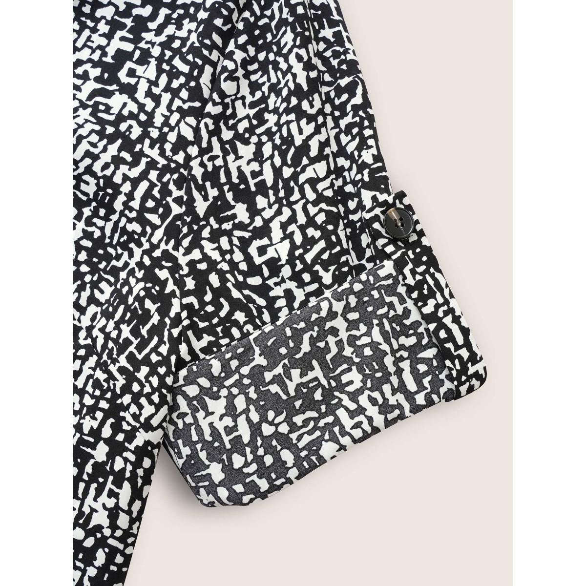 Plus Size Black Geometric Shirt Collar Button Through Tab Sleeve Blouse Women At the Office Elbow-length sleeve Shirt collar Work Blouses BloomChic 28/5X Product Image