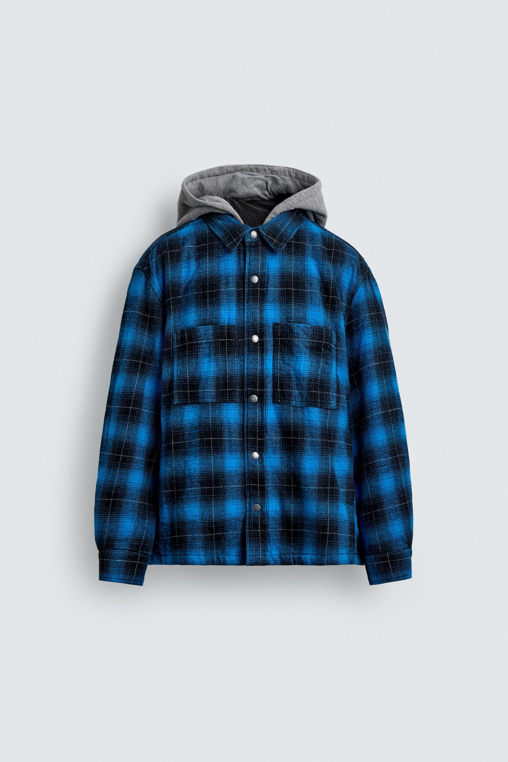 CONTRAST HOODIE PLAID OVERSHIRT Product Image