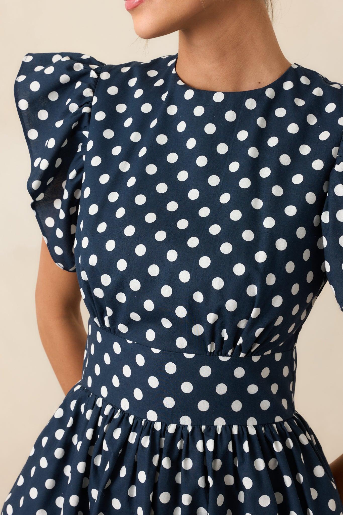 Prosperina Chelsea Navy Polka Dot Cotton Maxi Dress Product Image