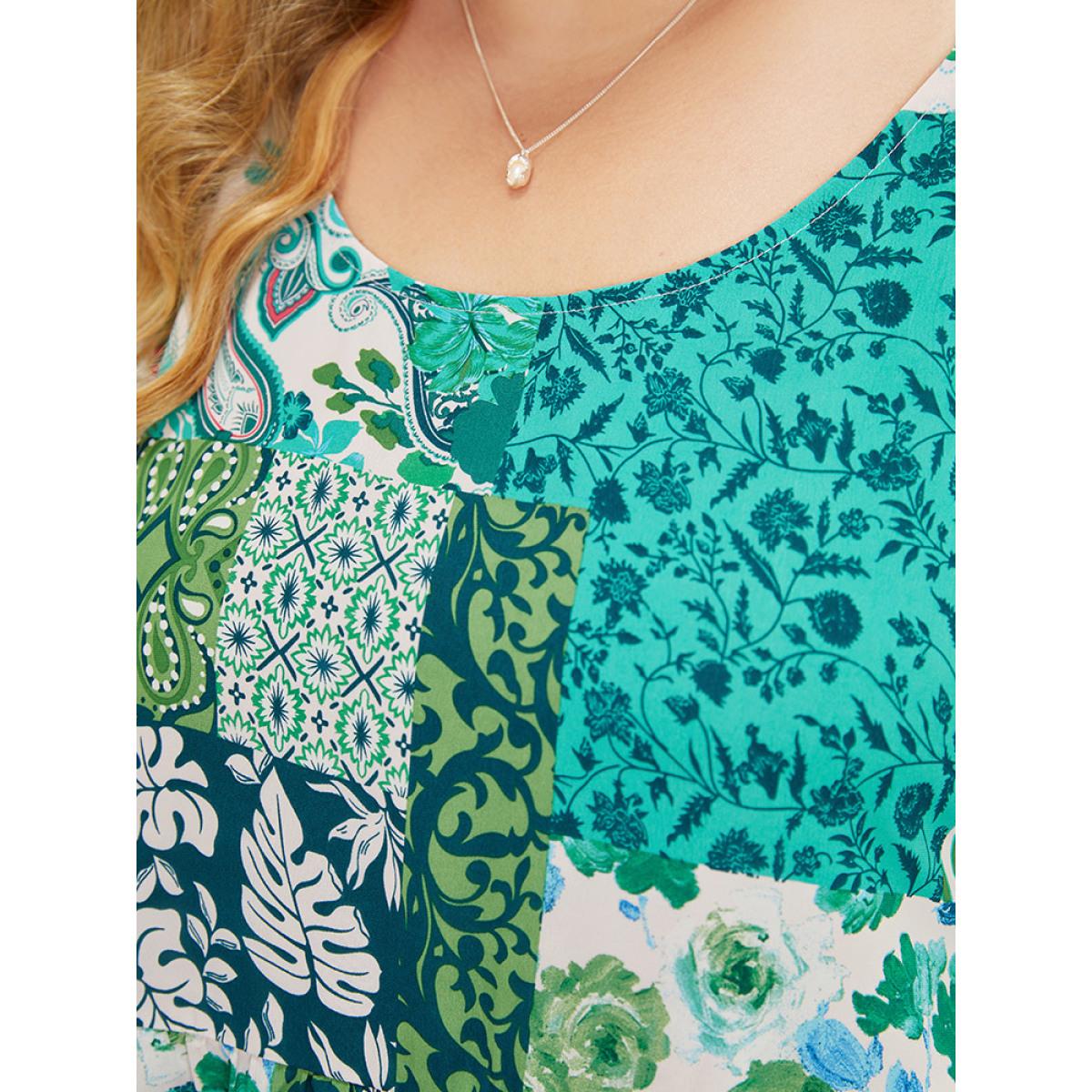 Plus Size Pixel Flower Pocket Ruffle Hem Cami Dress Multicolor Women Vacation Adjustable Straps Spaghetti Strap Sleeveless Curvy Midi Dress BloomChic 18-20/2X Product Image