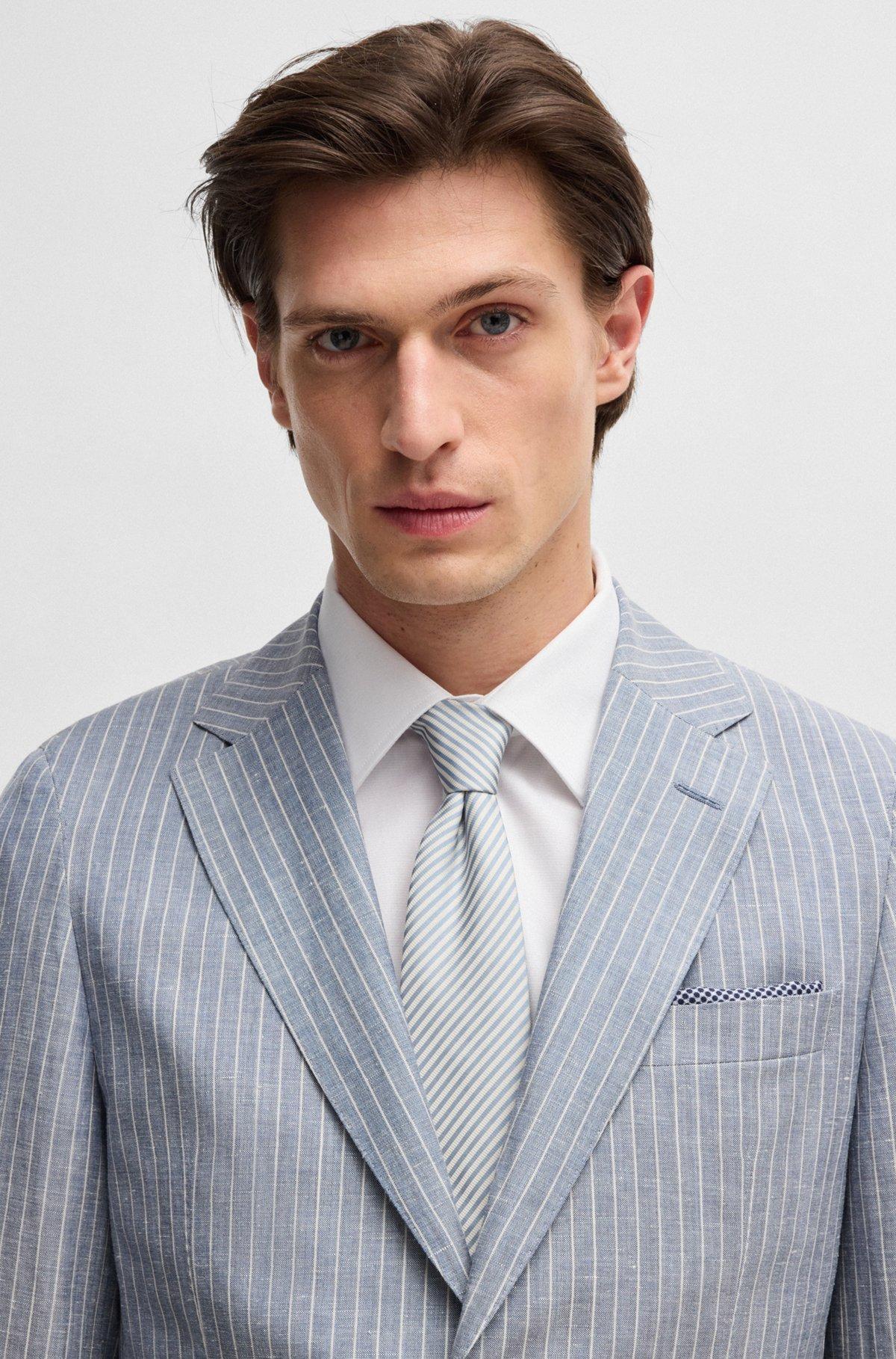 BOSS - Italian-silk tie with diagonal stripe - Light Blue Product Image