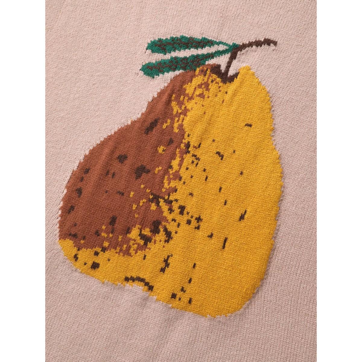 Plus Size Fruit Jacquard Ribbed Hem Pullover Dirtypink Women Playful Loose Long Sleeve Round Neck Casual Pullovers BloomChic 10/M Product Image