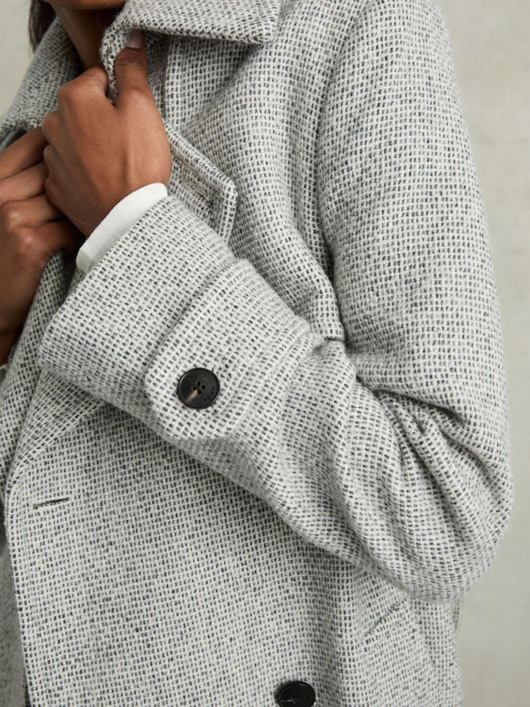 Wool-Blend Double-Breasted Check Trench Coat in Black/White Product Image