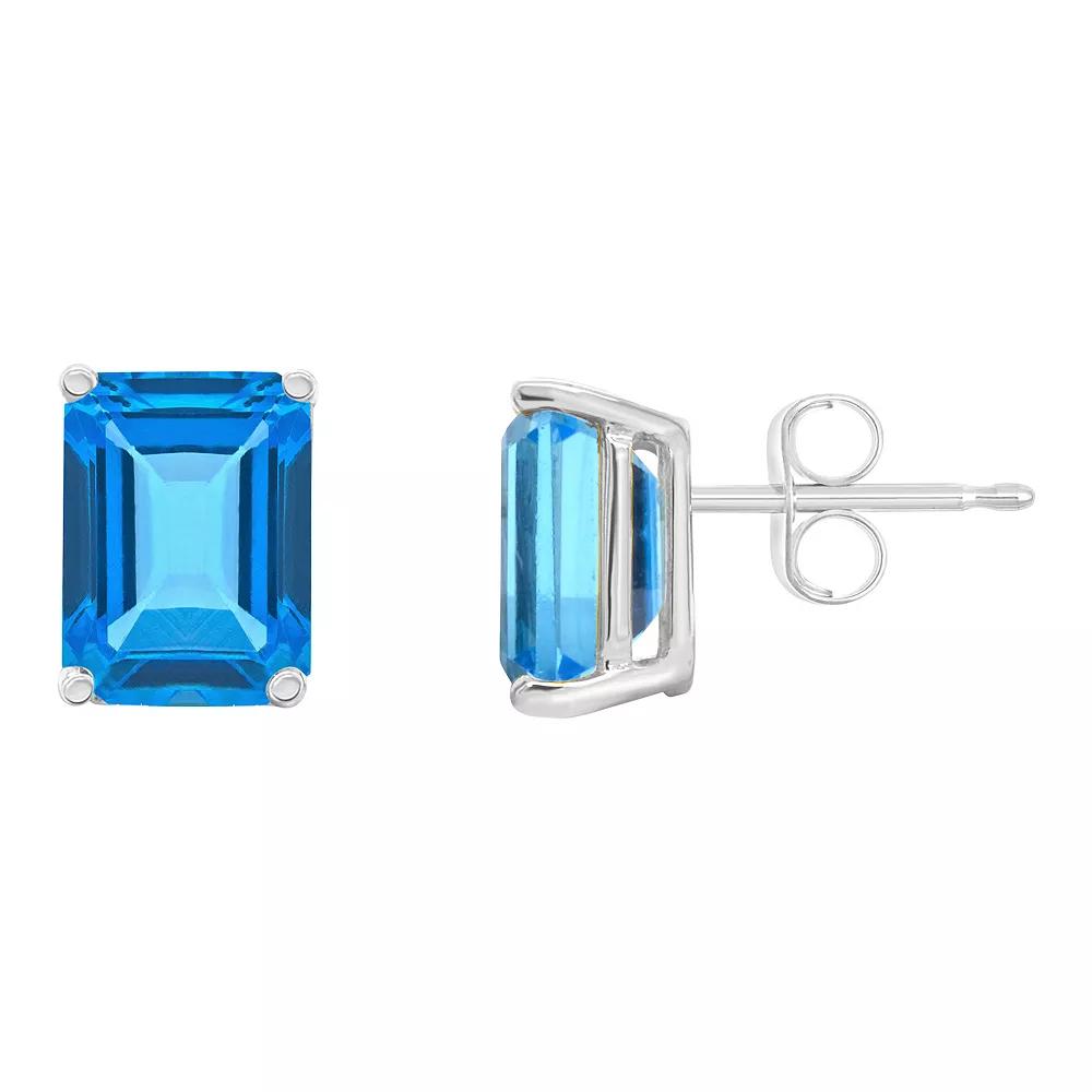 Celebration Gems 14k Gold Emerald Cut Swiss Blue Topaz Stud Earrings, Women's, 14k Whgold Product Image