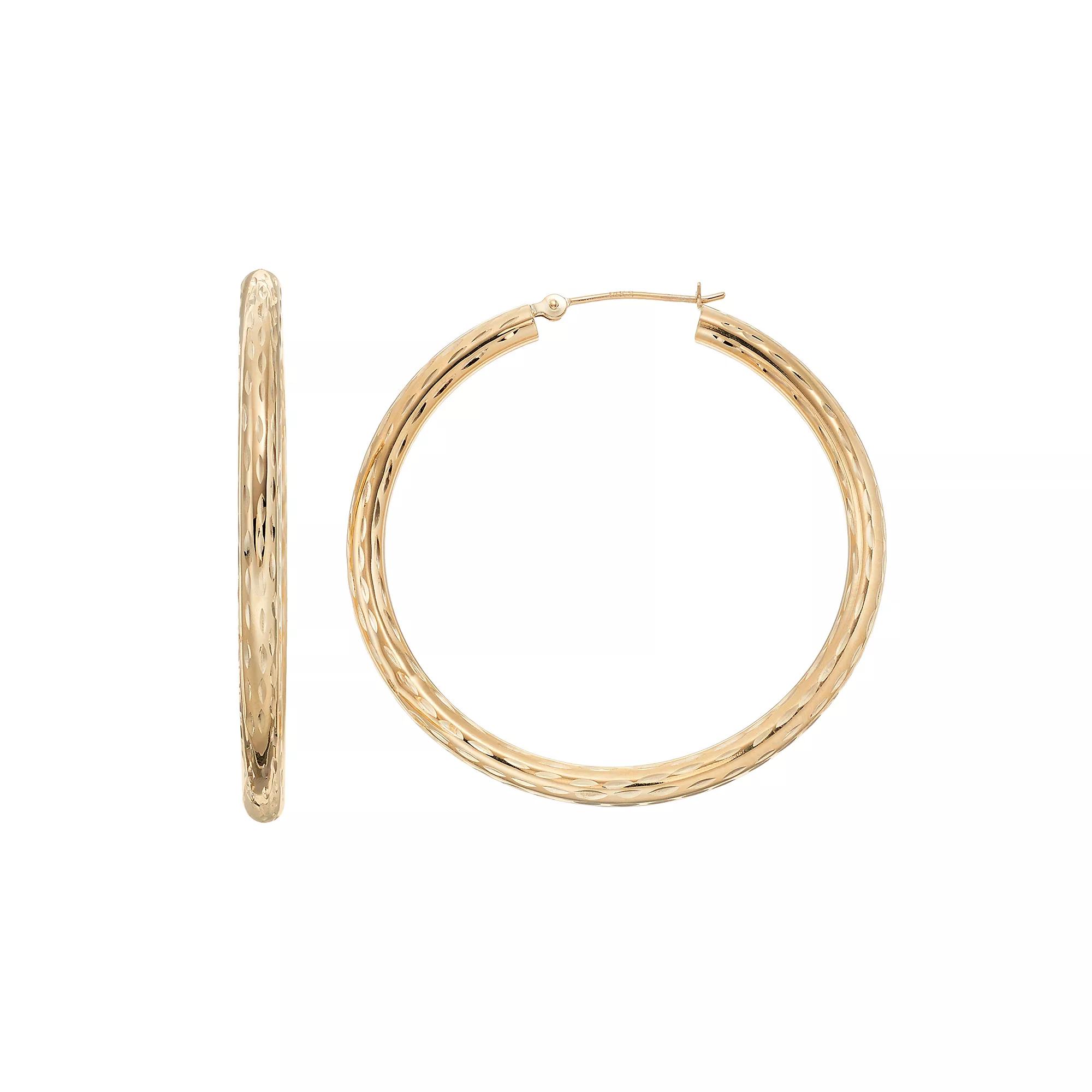 Forever 14K Textured Tube Hoop Earrings, Women's, 14k Gold Product Image