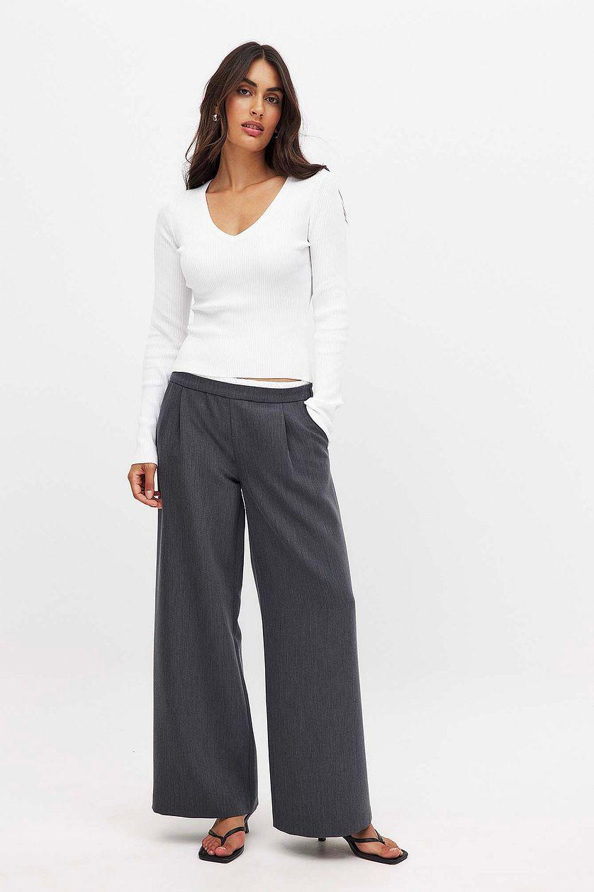 Ribbed Knitted V-Neck Top Product Image