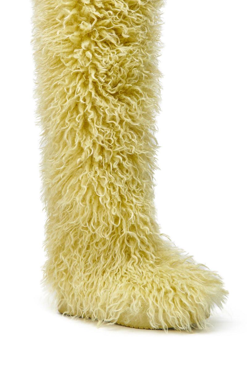 AZALEA WANG TEMPLETON LIME FAUX POODLE FUR OVER THE KNEE BOOT Product Image