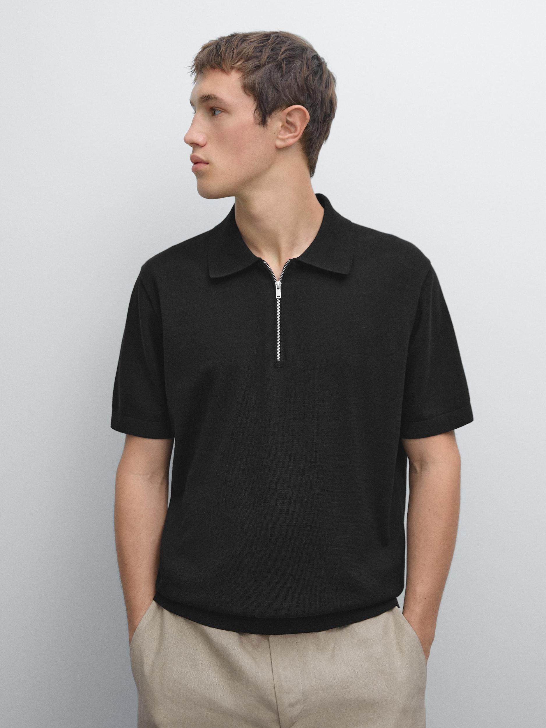 Cotton knit quarter-zip polo shirt Product Image