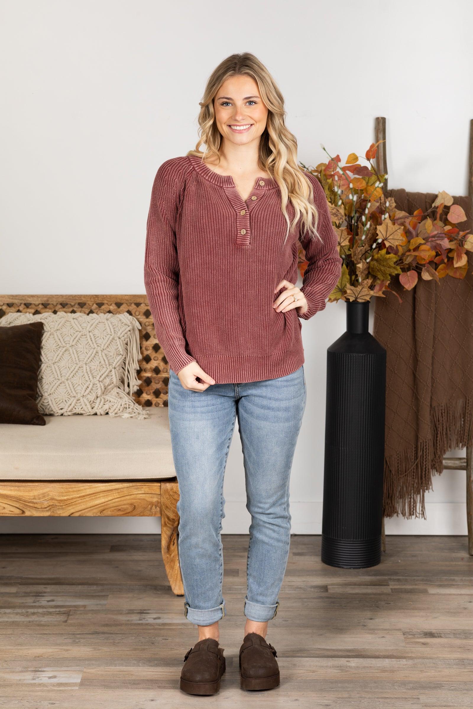 Mineral Washed Henley Sweater Product Image