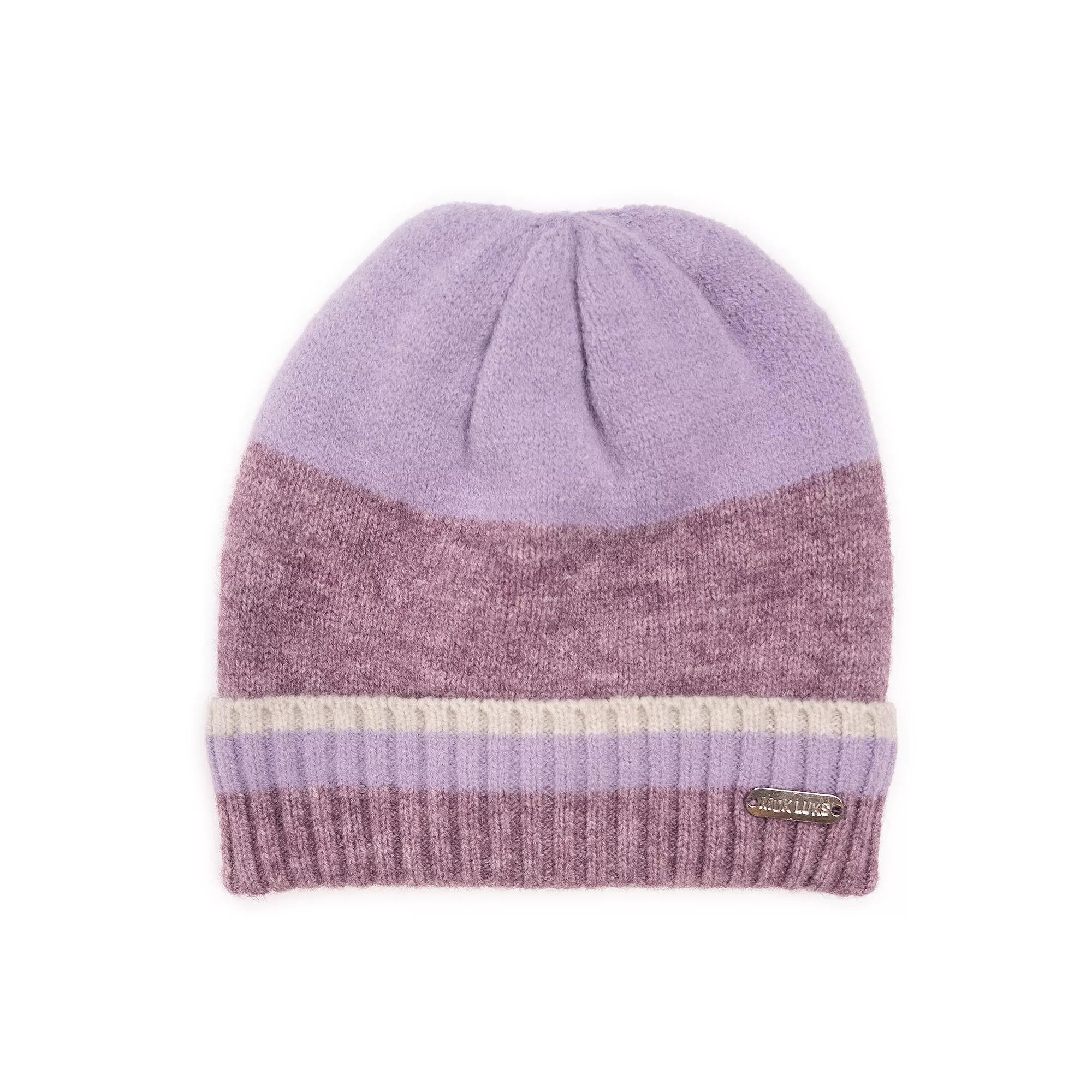Women's MUK LUKS Ribbed Colorblock Beanie, Soft Purple Product Image