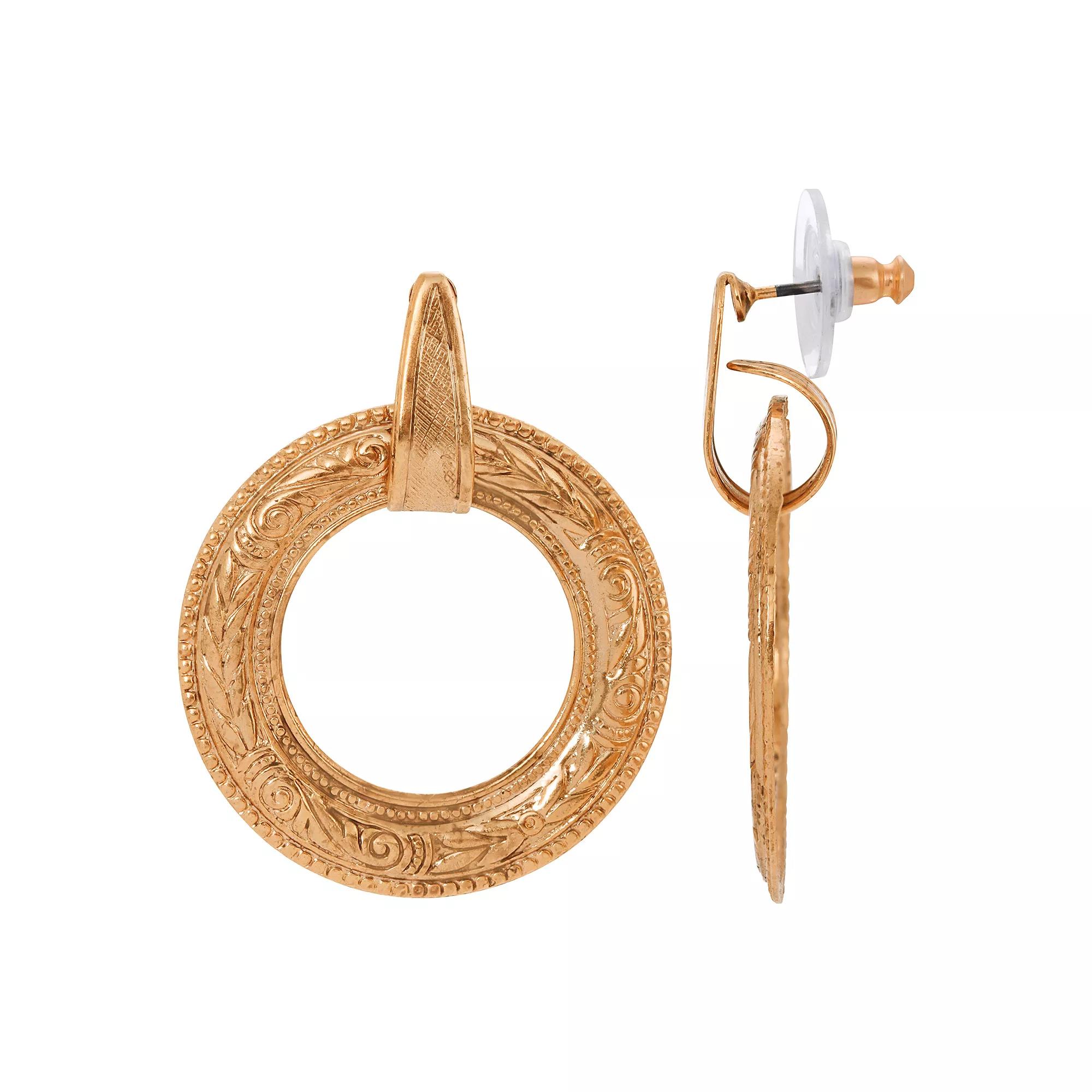 1928 Etched Open Circle Drop Earrings, Womens, Yellow Product Image