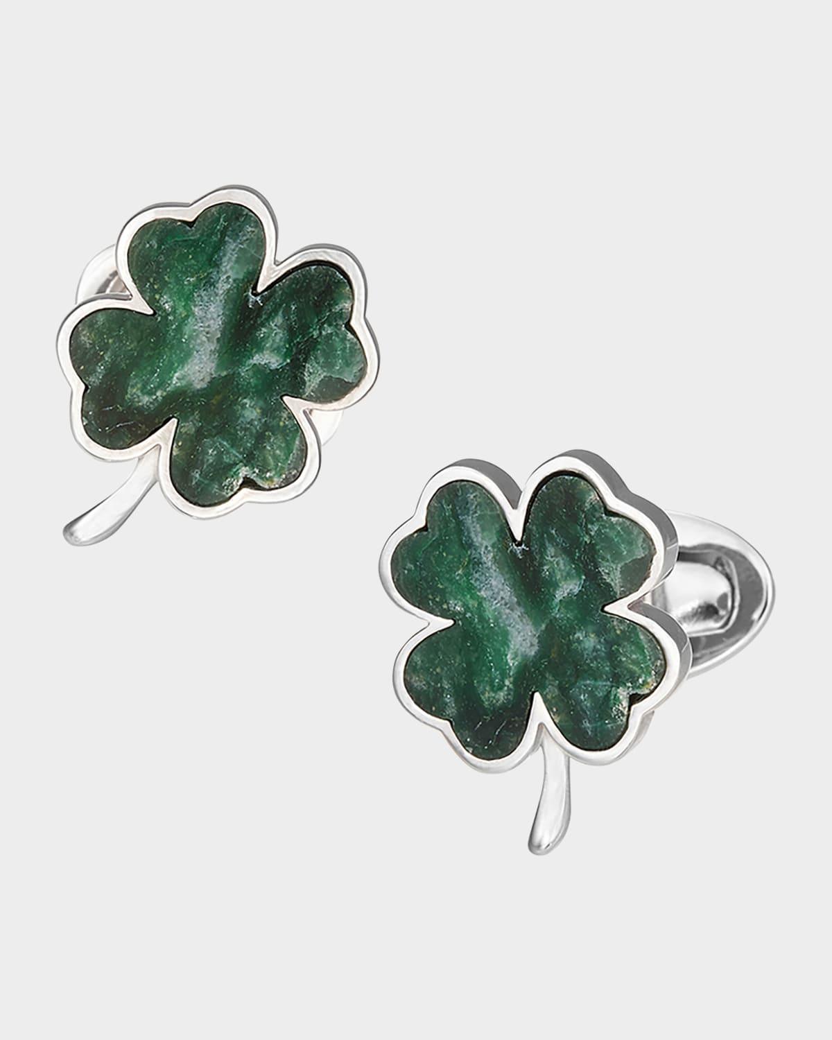 Jan Leslie Sterling Silver & Green Onyx Four-Leaf Clover Cufflinks Product Image