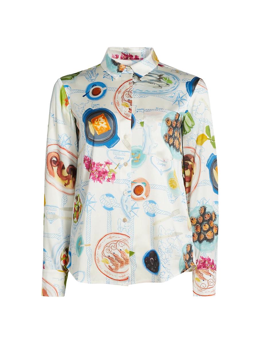 Womens Lampi Graphic Silk-Blend Button-Front Shirt Product Image