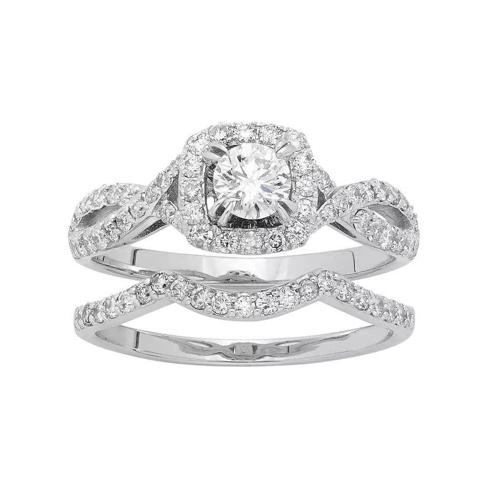 The Regal Collection 14k White Gold 1 Carat T.W. IGL Certified Diamond Halo Engagement Ring Set, Women's, Size: 7 Product Image