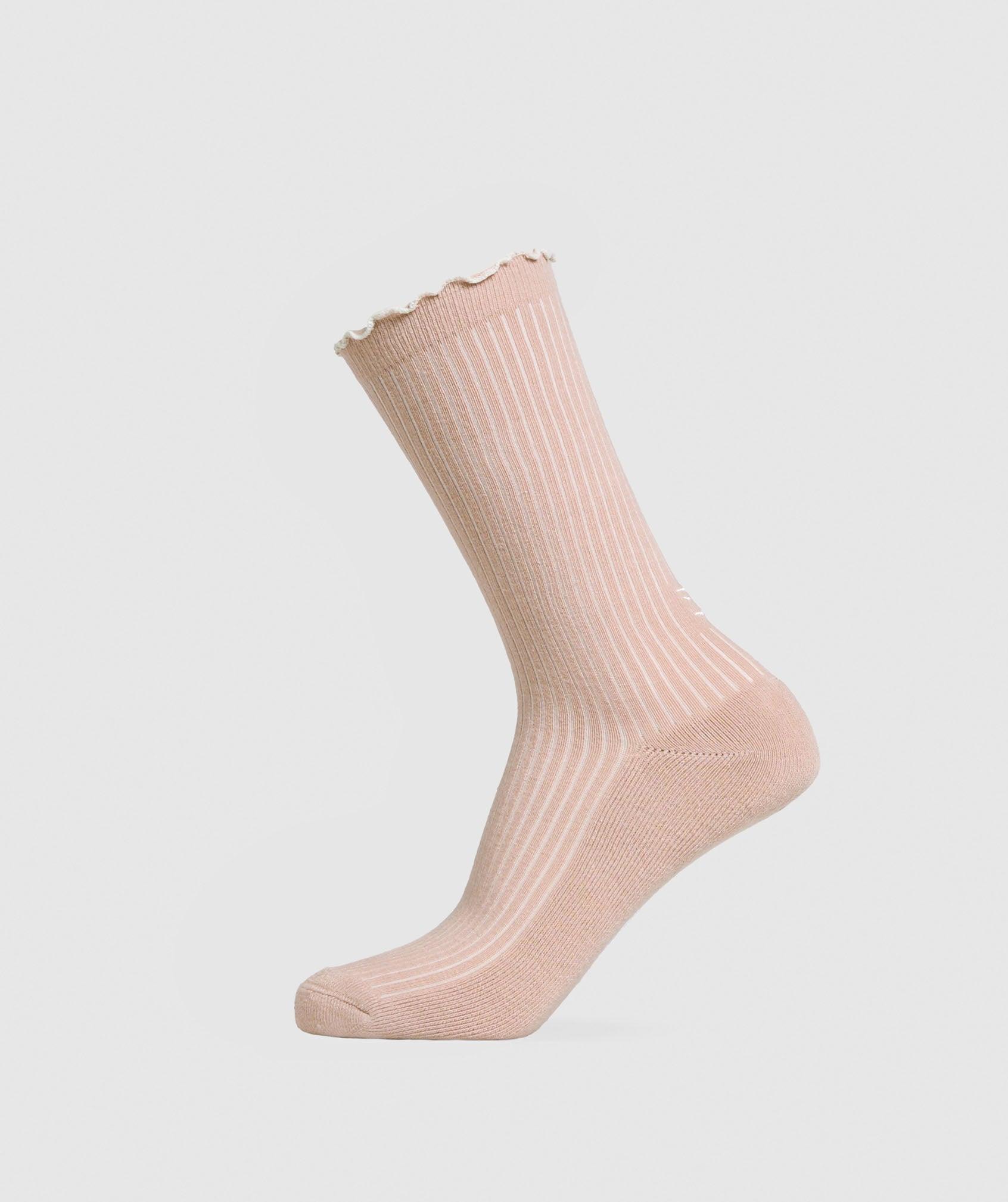 Gymshark Frill Crew Single Sock - Rest Pink/Oat White Female Product Image