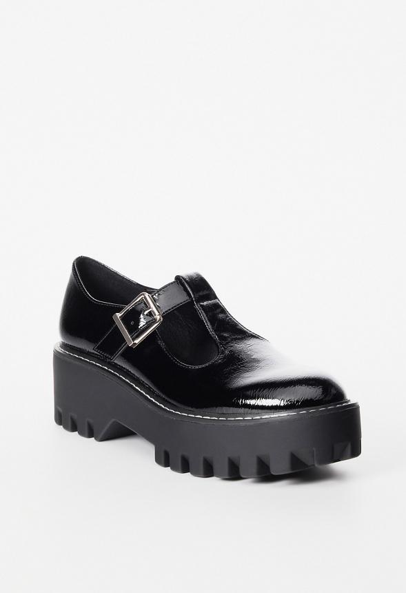 JustFab Margaux Platform Loafer Pump Womens Black/ White Size 8.5 Product Image