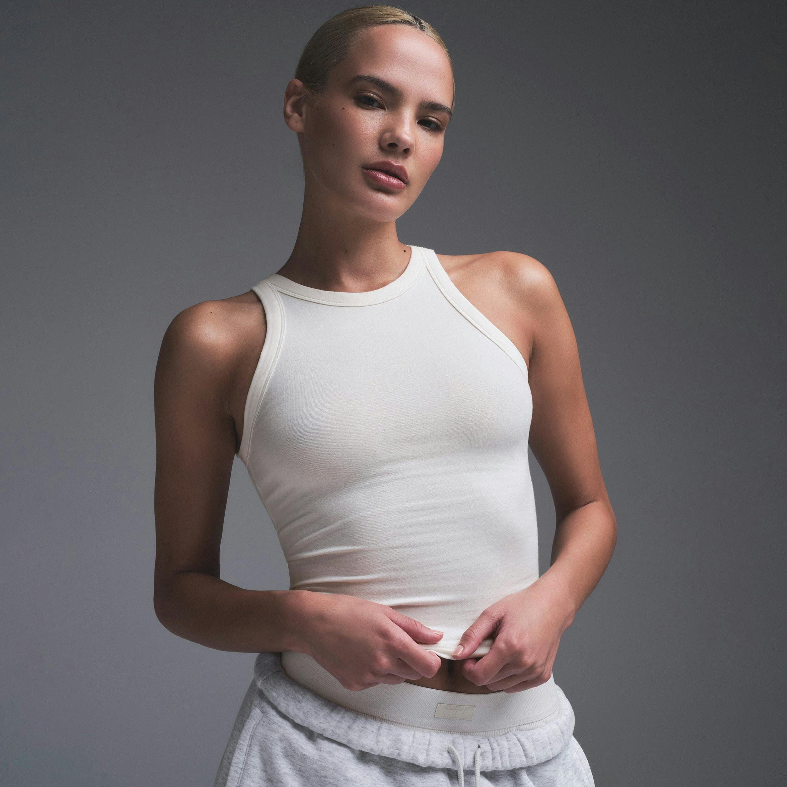 COTTON JERSEY SCOOP NECK BODYSUIT | MARBLE Product Image