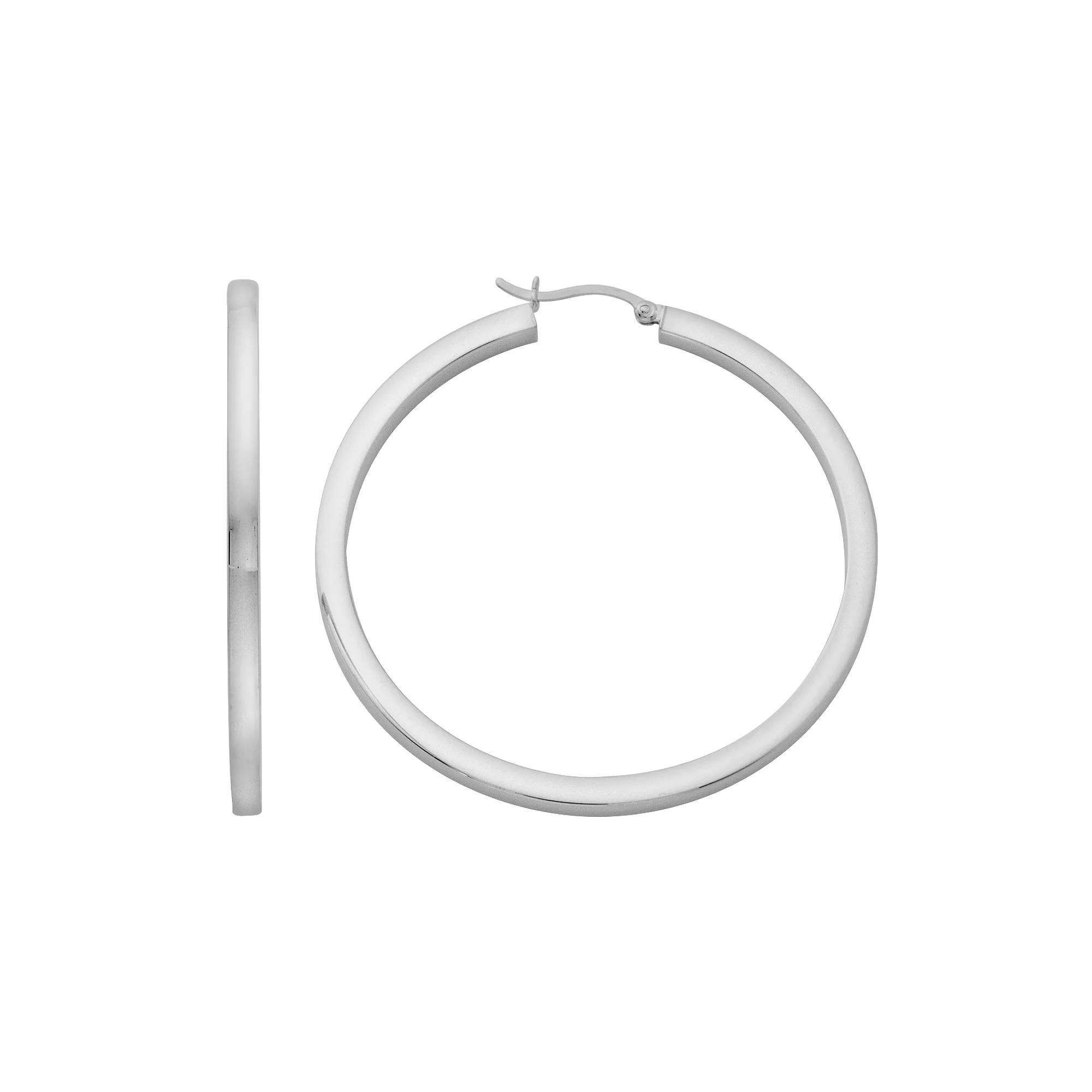 Platinum Over Silver Large Hoop Earrings, Women's, White Gold Product Image