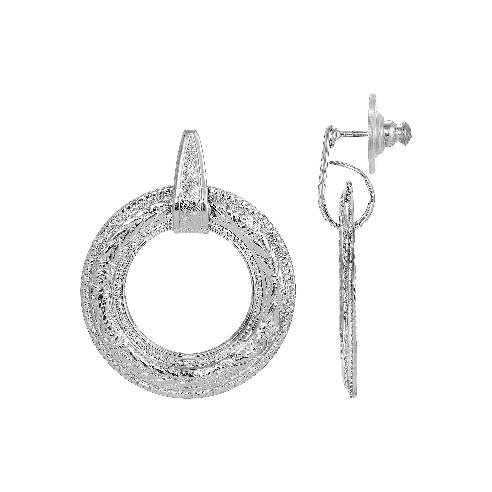1928 Etched Open Circle Drop Earrings, Womens, Gray Product Image
