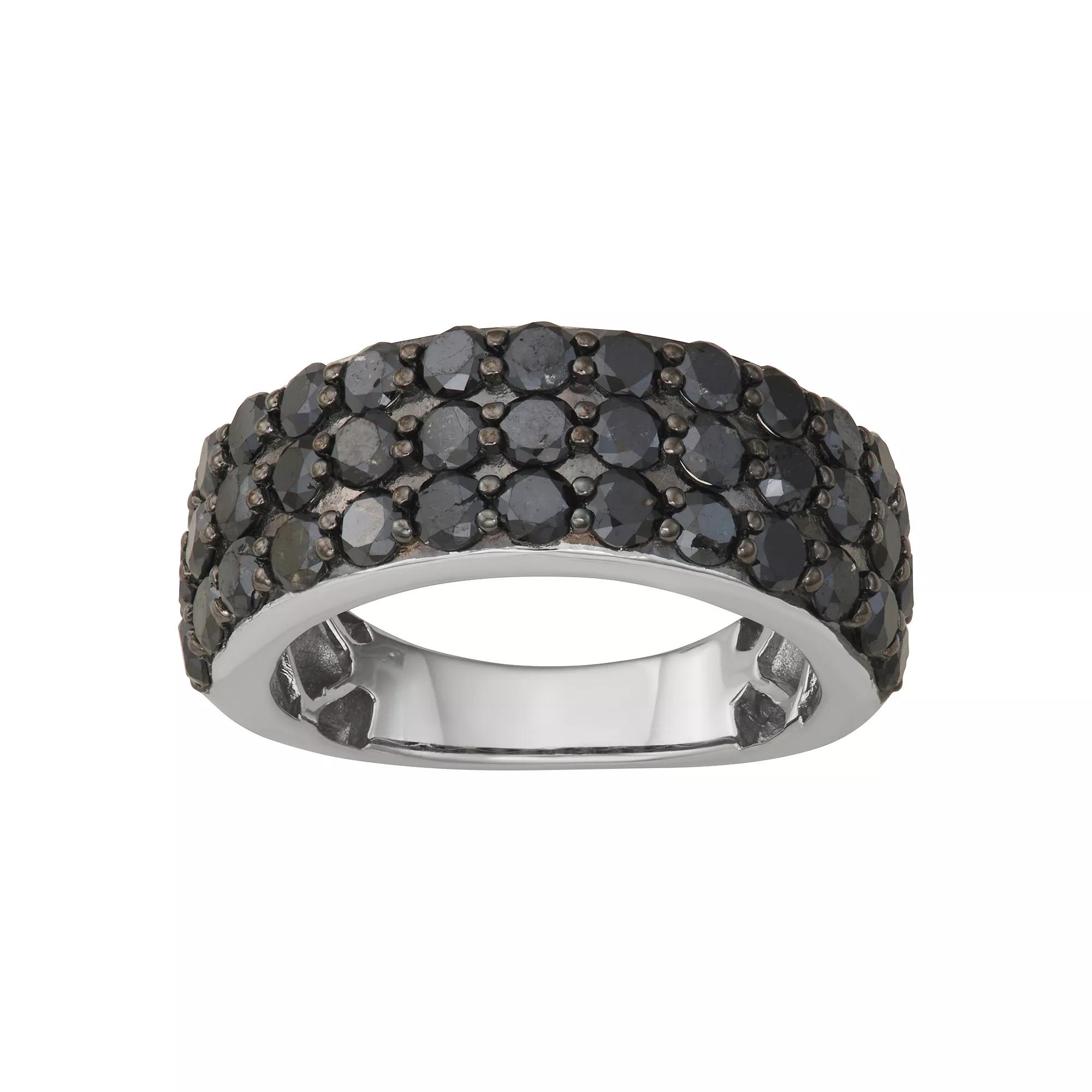 Jewelexcess Sterling Silver 3 Carat T.W. Black Diamond 3-Row Ring, Womens Product Image