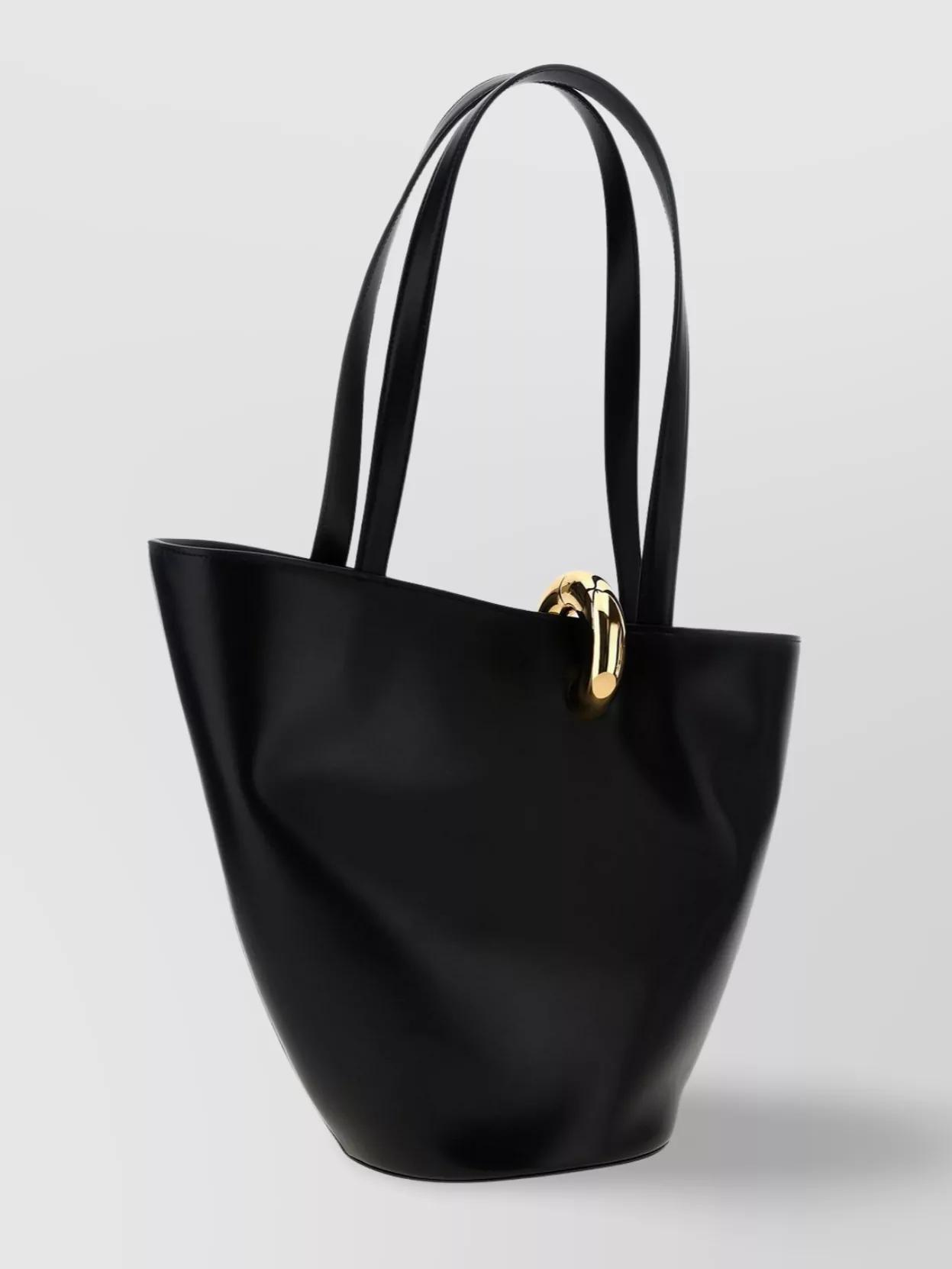 JACQUEMUS The Medium Bambola Asymmetric Leather Bucket Bag In Black 990 Product Image