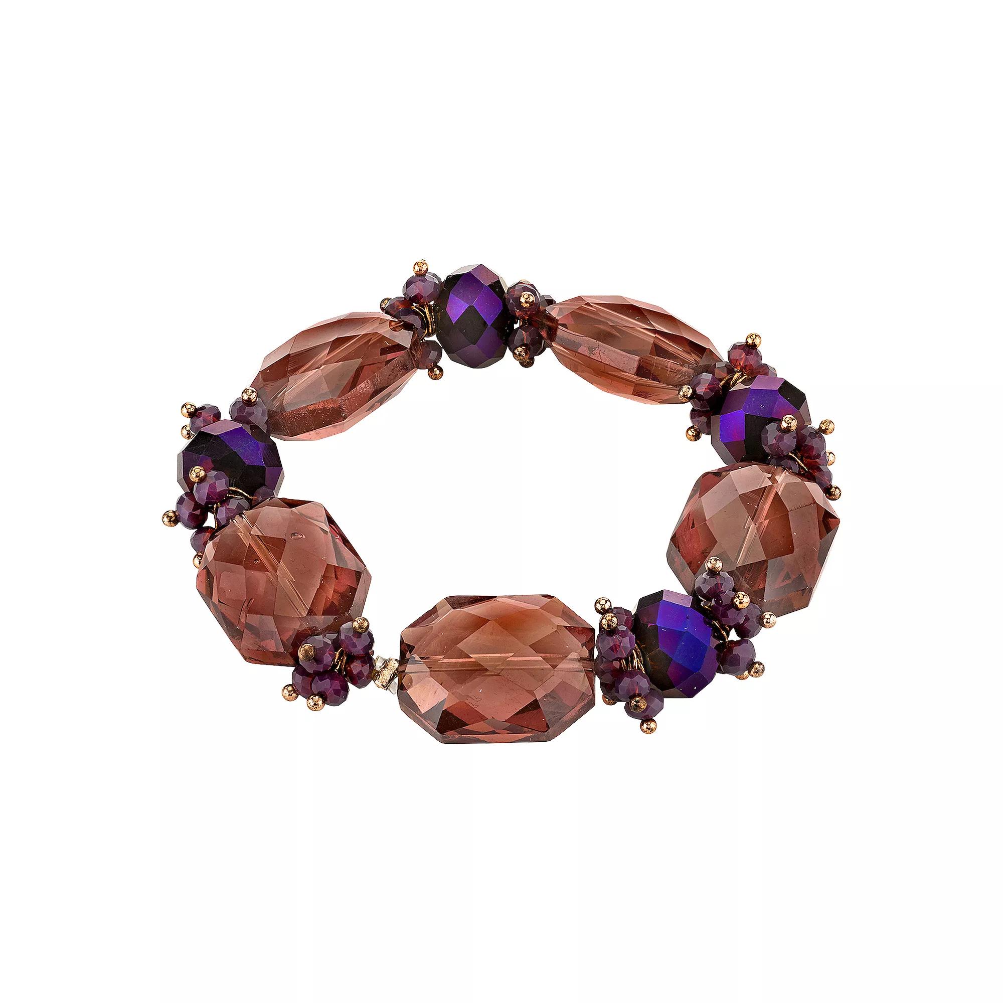 1928 Copper Tone Purple Beaded Stretch Bracelet, Womens Product Image