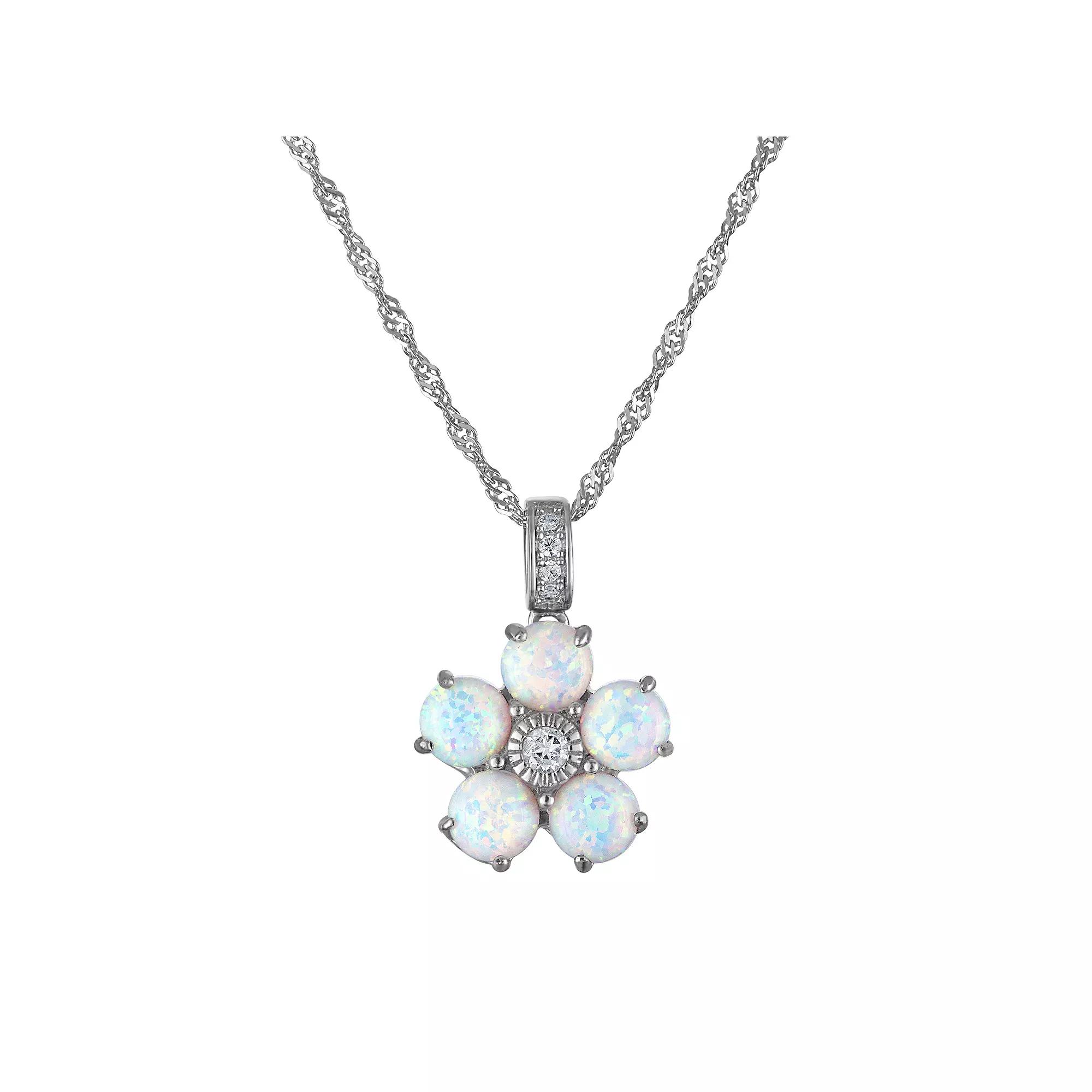 Designs by Gioelli Sterling Silver Lab-Created Opal Flower Pendant Necklace, Women's,  Product Image