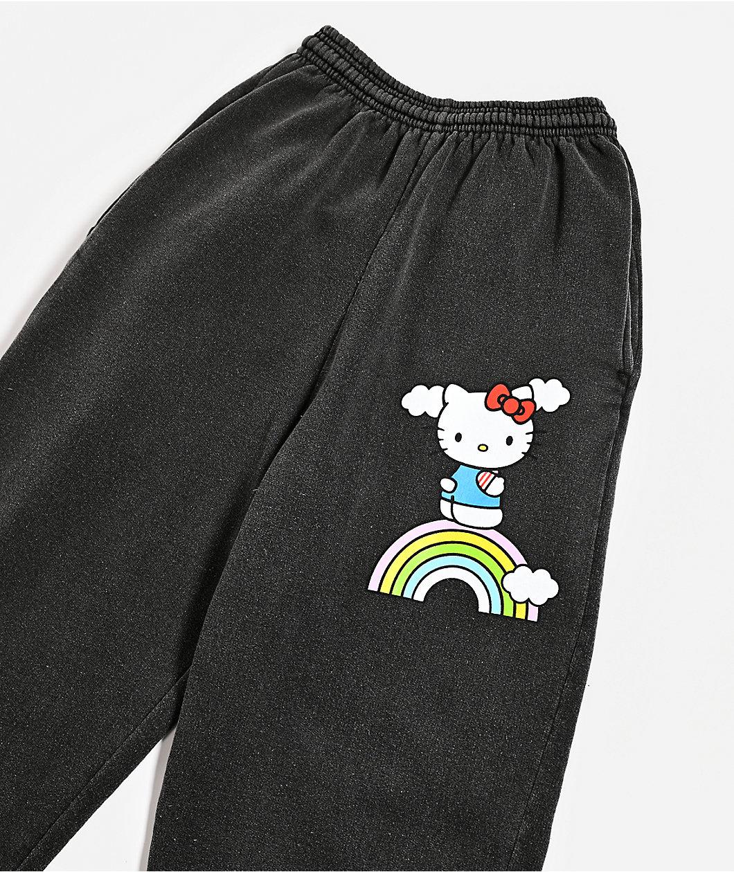 Hello Kitty® & Friends | A.LAB Hello Kitty Over The Rainbow Black Wash Sweatpants Product Image
