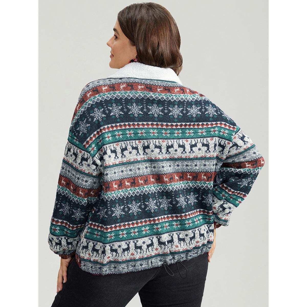 Plus Size Patchwork Contrast Drawstring Zipper Jacket Women Multicolor Elastic cuffs Dailywear Jackets BloomChic 14-16/1X Product Image