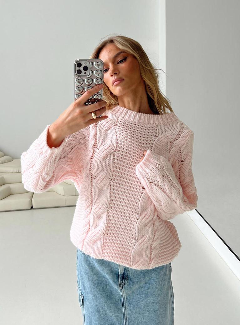 Ellison Cable Knit Sweater Blush Pink Product Image