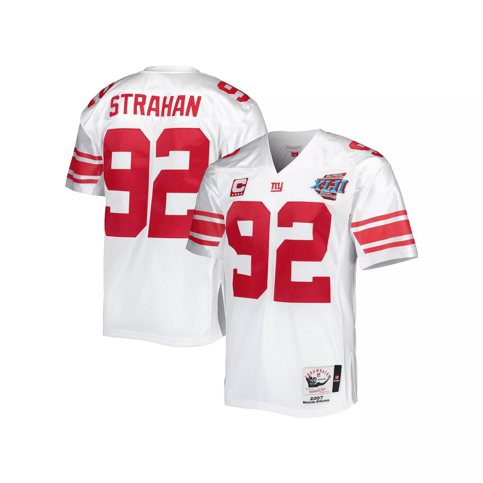 Men's Mitchell & Ness Michael Strahan White New York Giants Super Bowl XLII Authentic Throwback Retired Player Jersey, Size: 60 Product Image