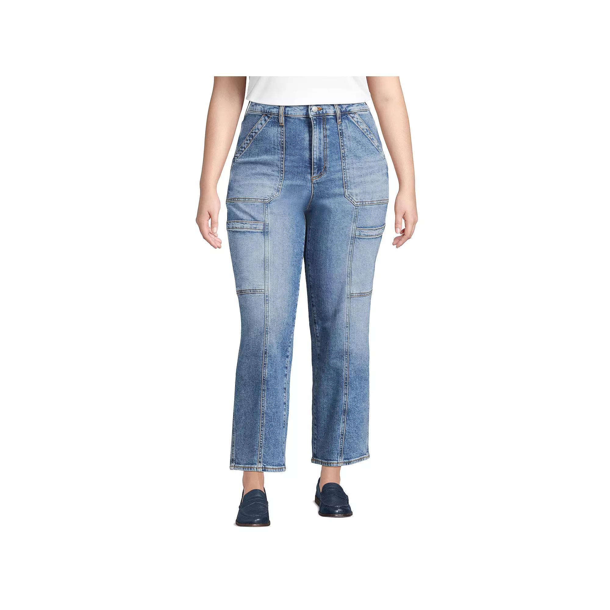 Plus Size Lands' End Denim High Rise Utility Cargo Ankle Jeans, Women's, Size: 18 W, Blue Tide Blue Product Image