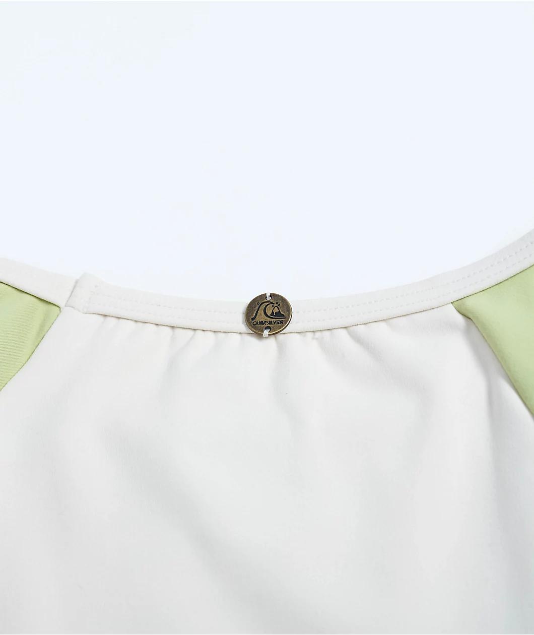 Quiksilver Pipeline Green & White Long Sleeve Crop Swim Top Product Image