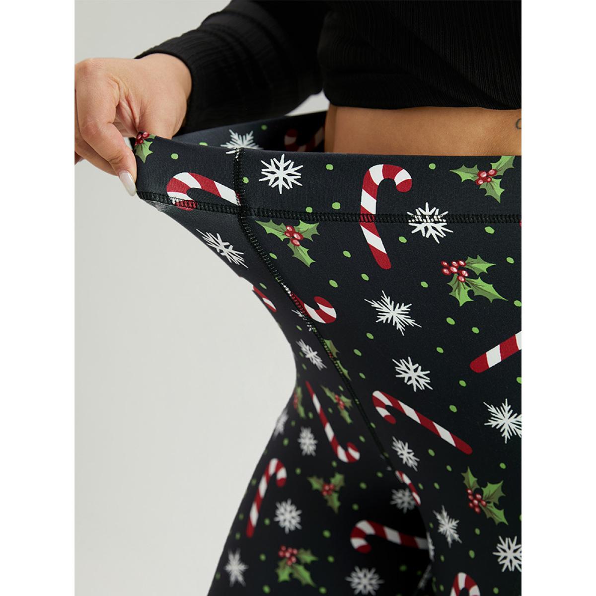 Plus Size Christmas Print Elastic Waist Skinny Leggings Women BlackFlower Casual High stretch Skinny High Rise Festival-Christmas Leggings BloomChic 12/L Product Image